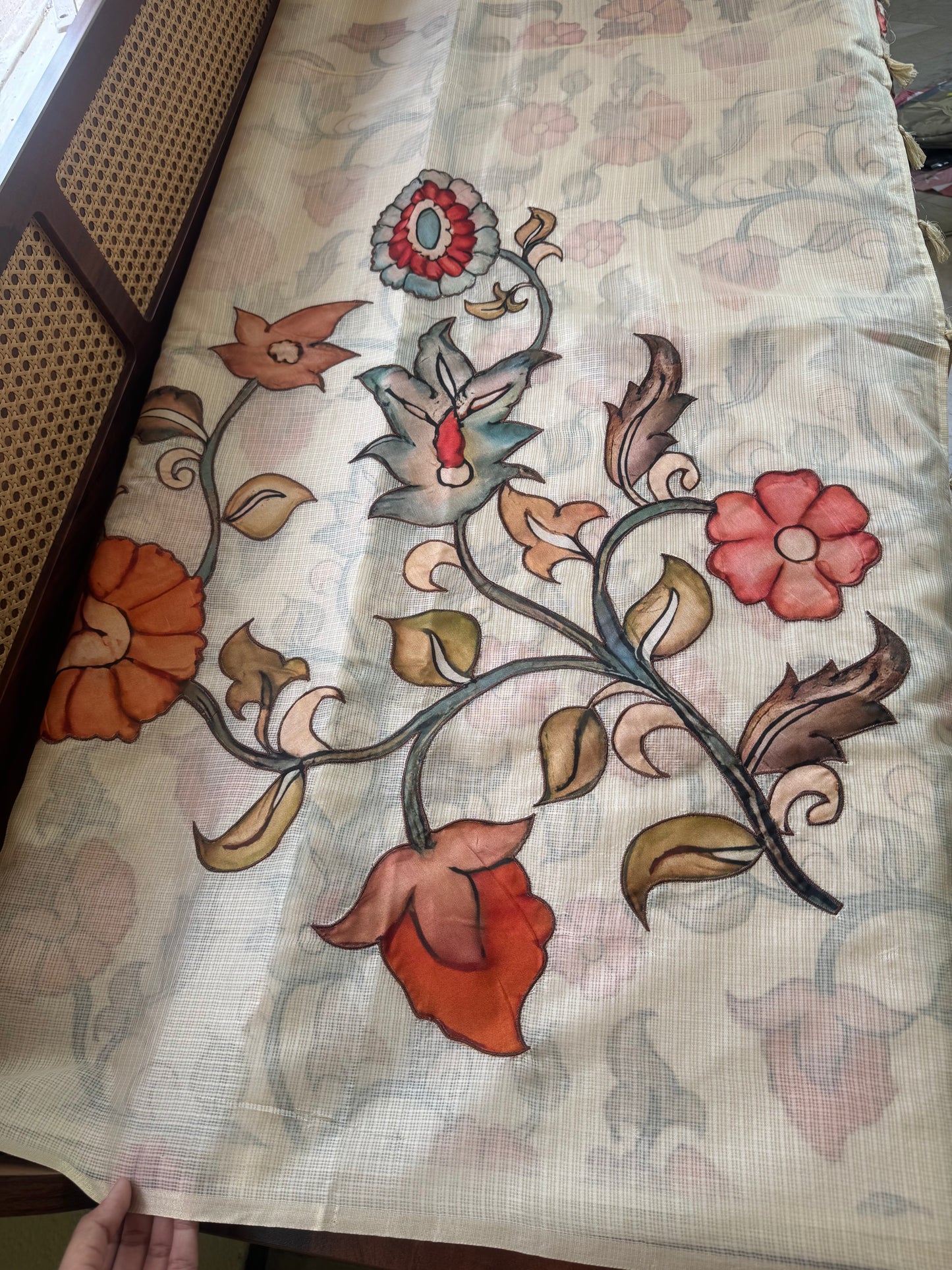Soft Kota Saree with appliqué - Cream