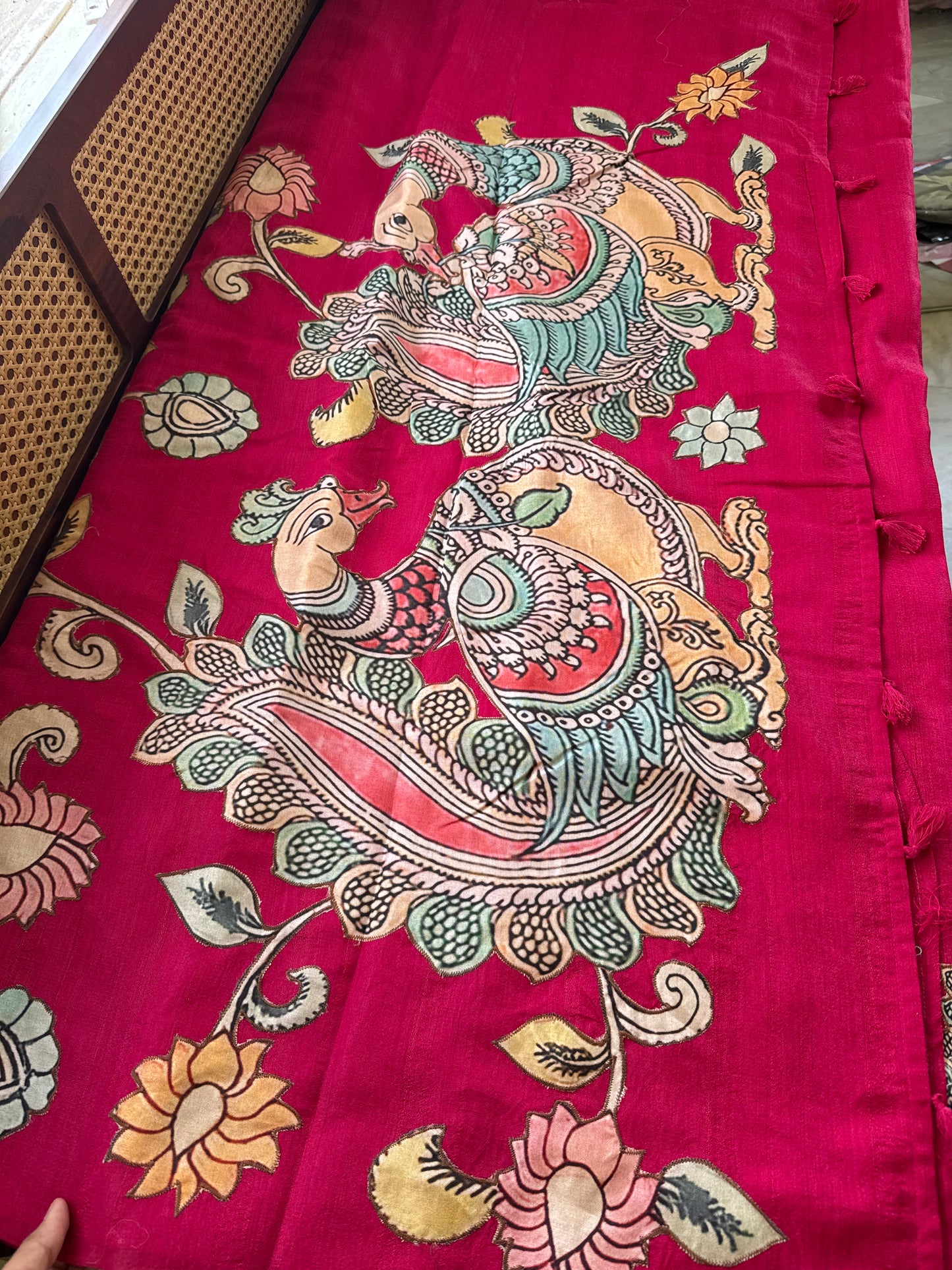 Semi Tussar Kalamkari Applique Sarees - Pink