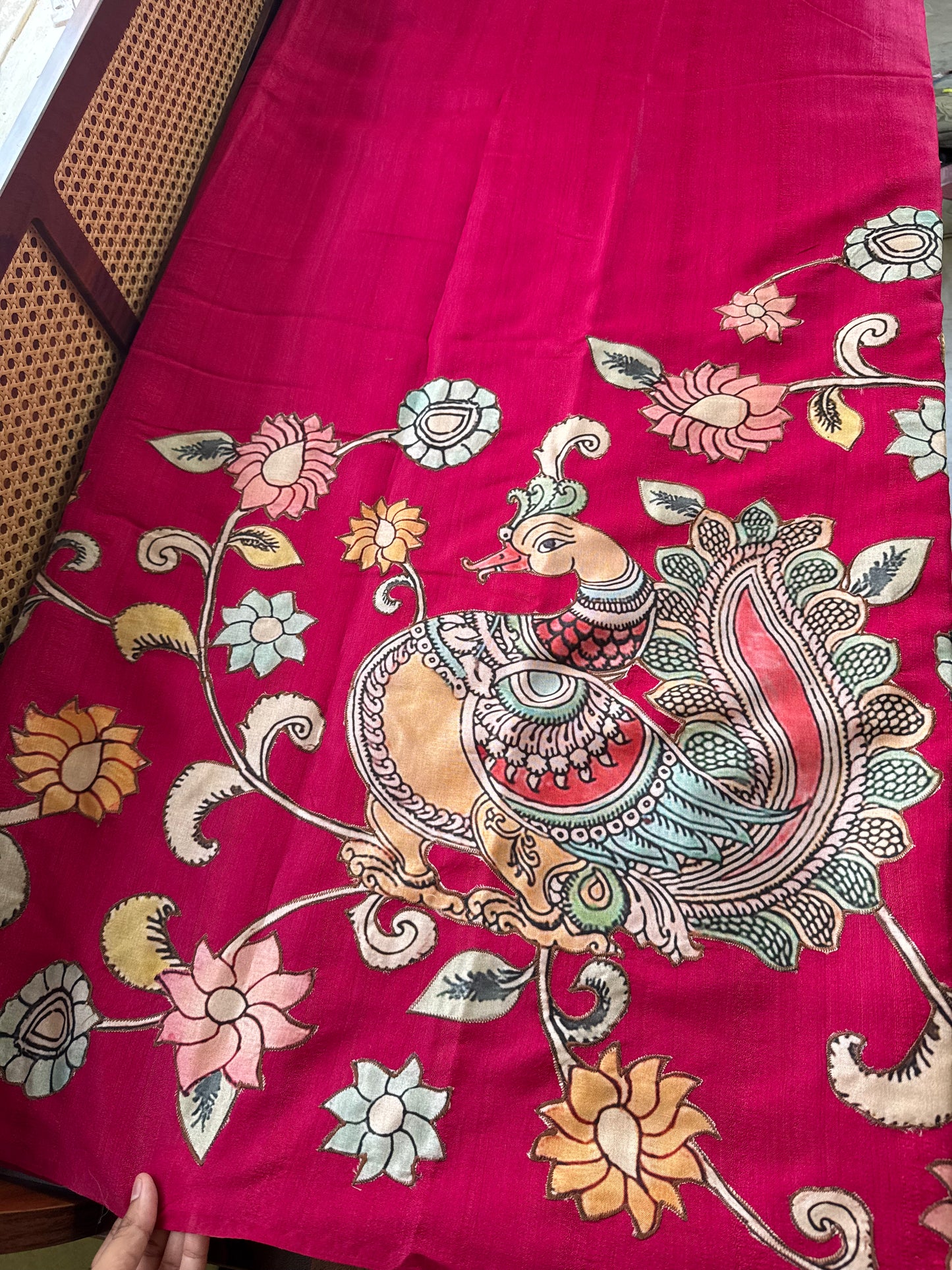 Semi Tussar Kalamkari Applique Sarees - Pink
