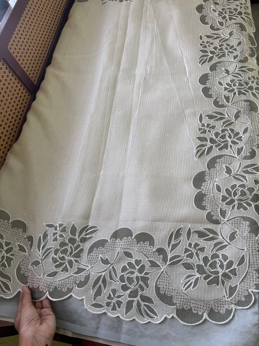 Soft Printed Kota Saree - Half White & Sage Green