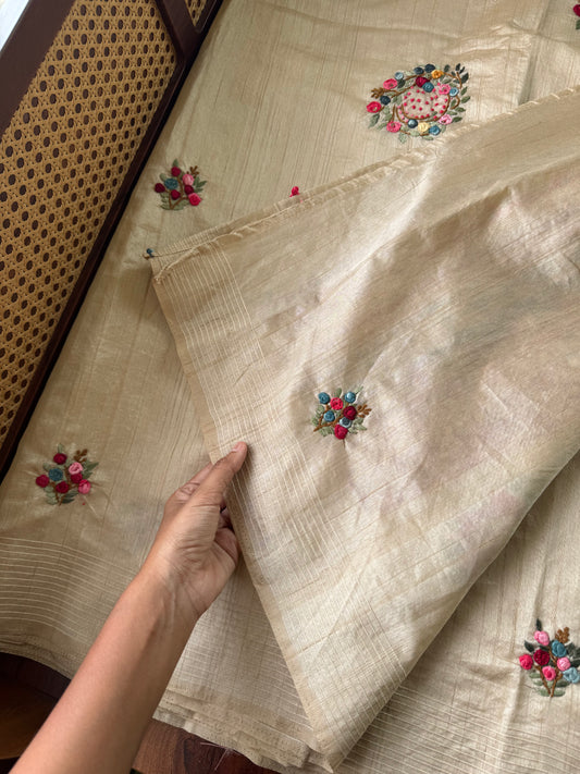 Premium Tussar Blend Saree with Handwork - Cream