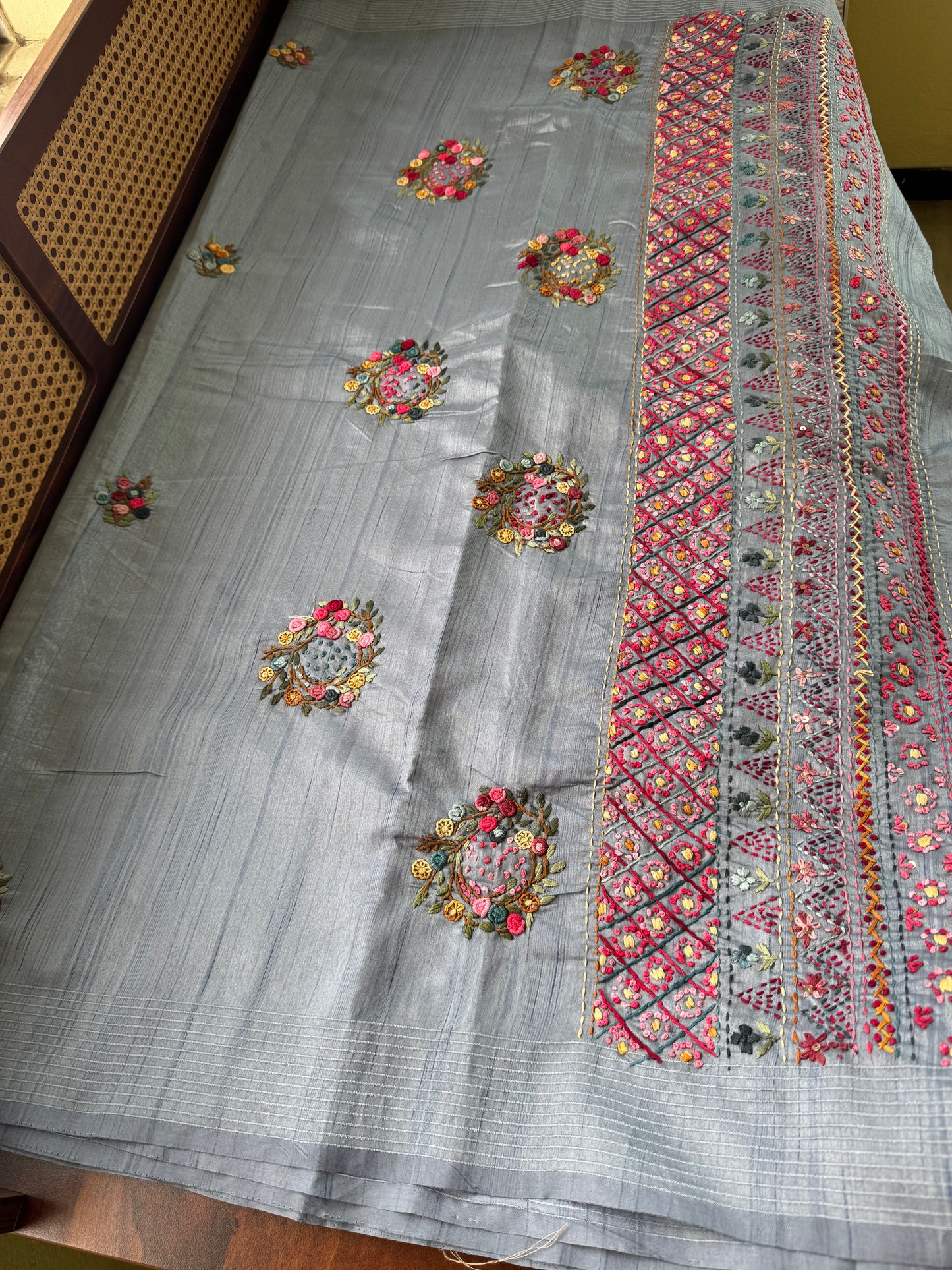 Premium Tussar Blend Saree with Handwork - Powder Blue