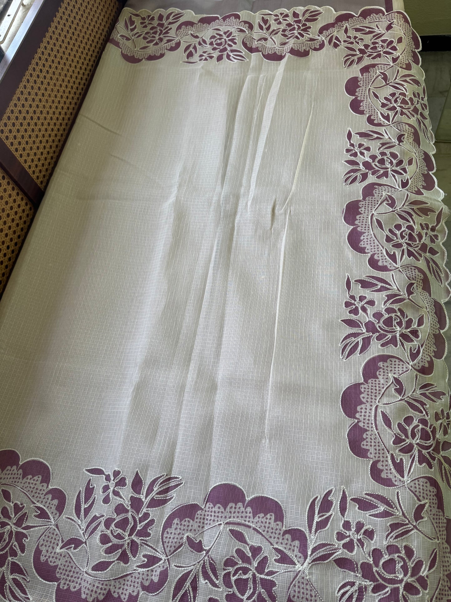 Soft Printed Kota Saree - Half White & Violet