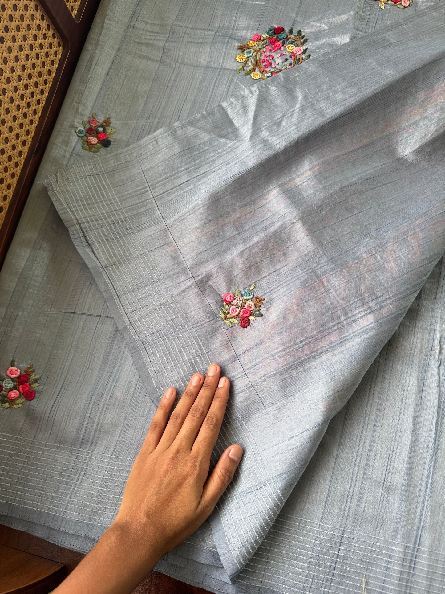 Premium Tussar Blend Saree with Handwork - Powder Blue