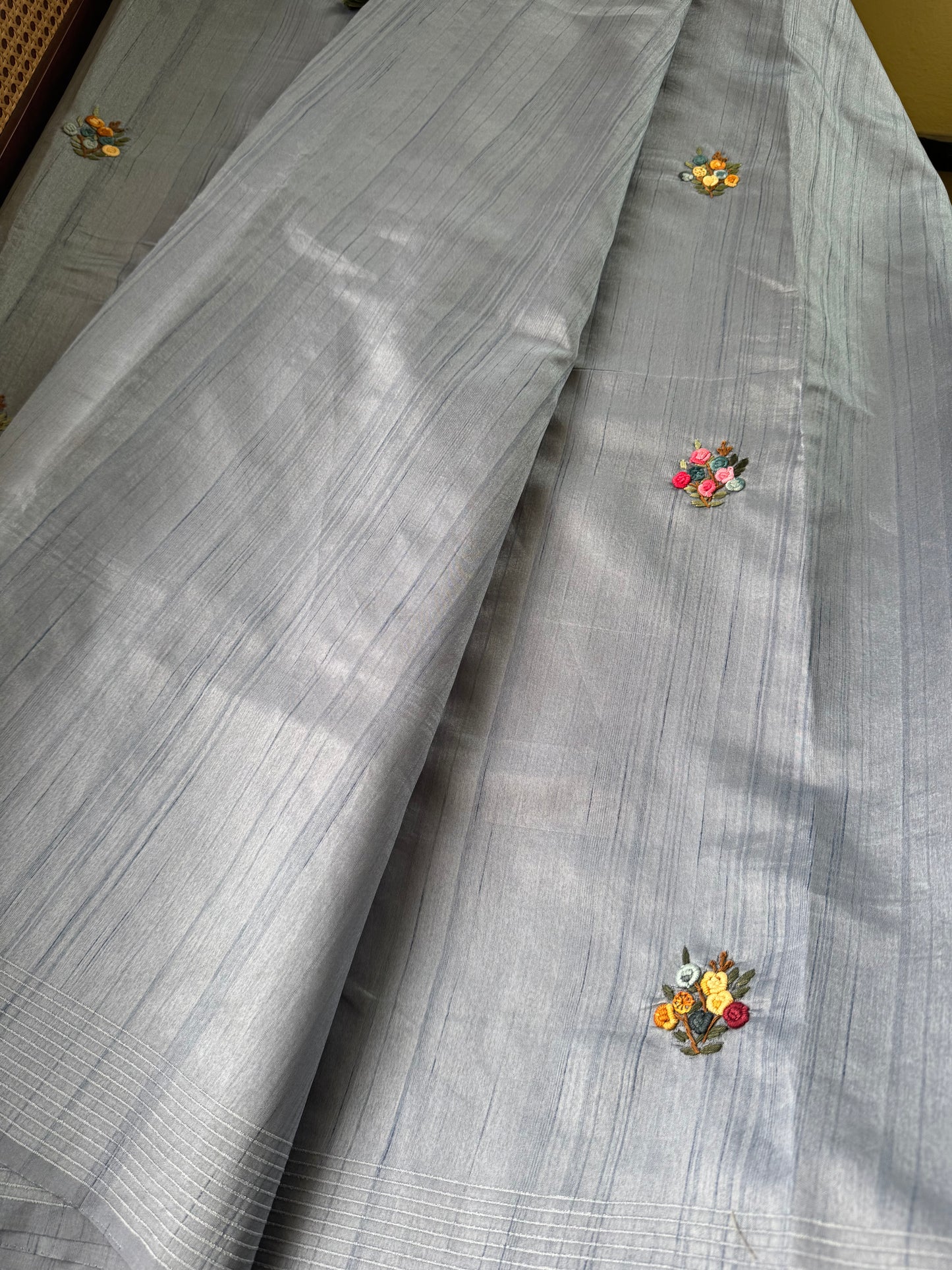 Premium Tussar Blend Saree with Handwork - Powder Blue