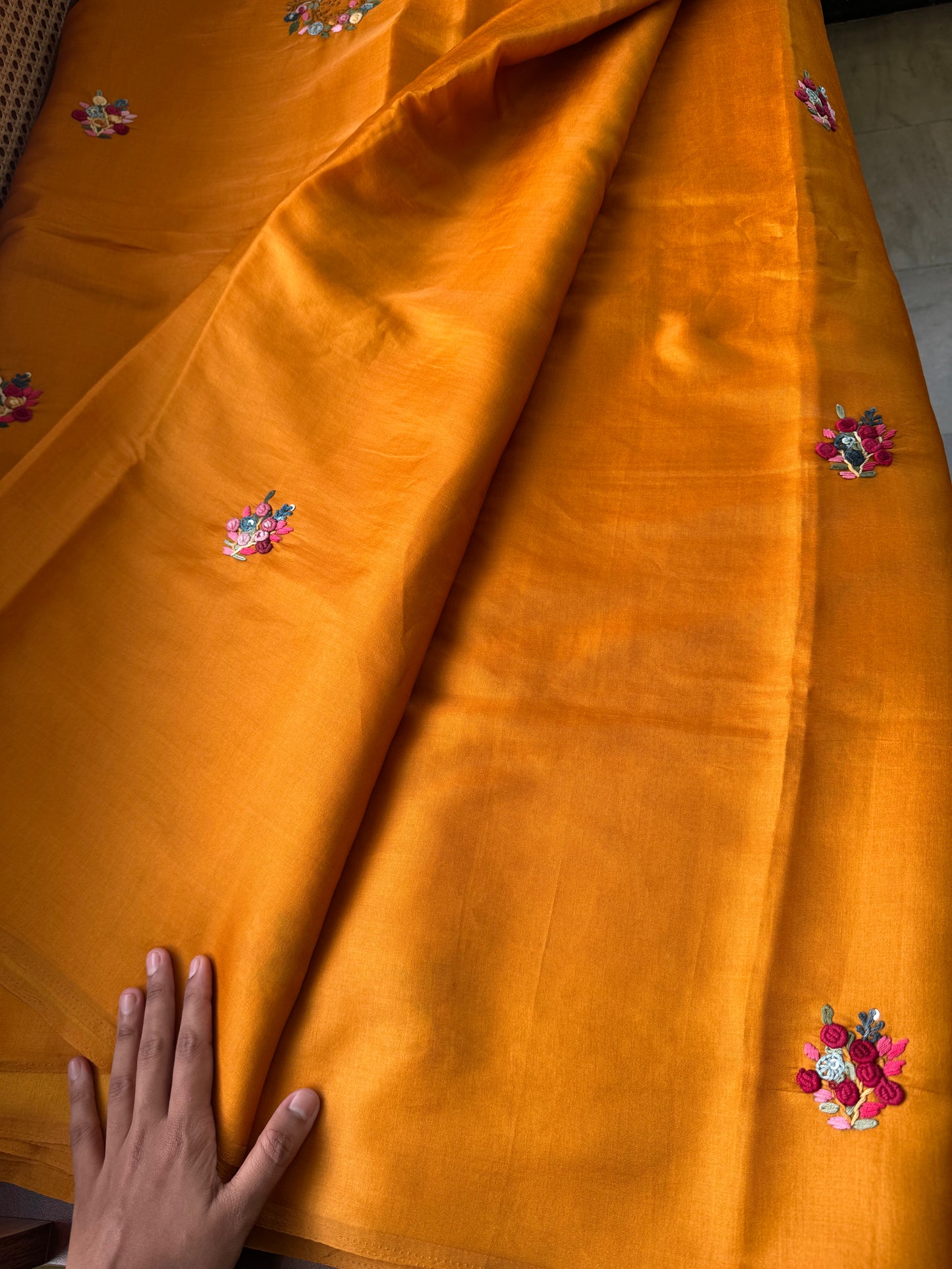 Premium Tussar Blend Saree with Handwork - Yellow Orange
