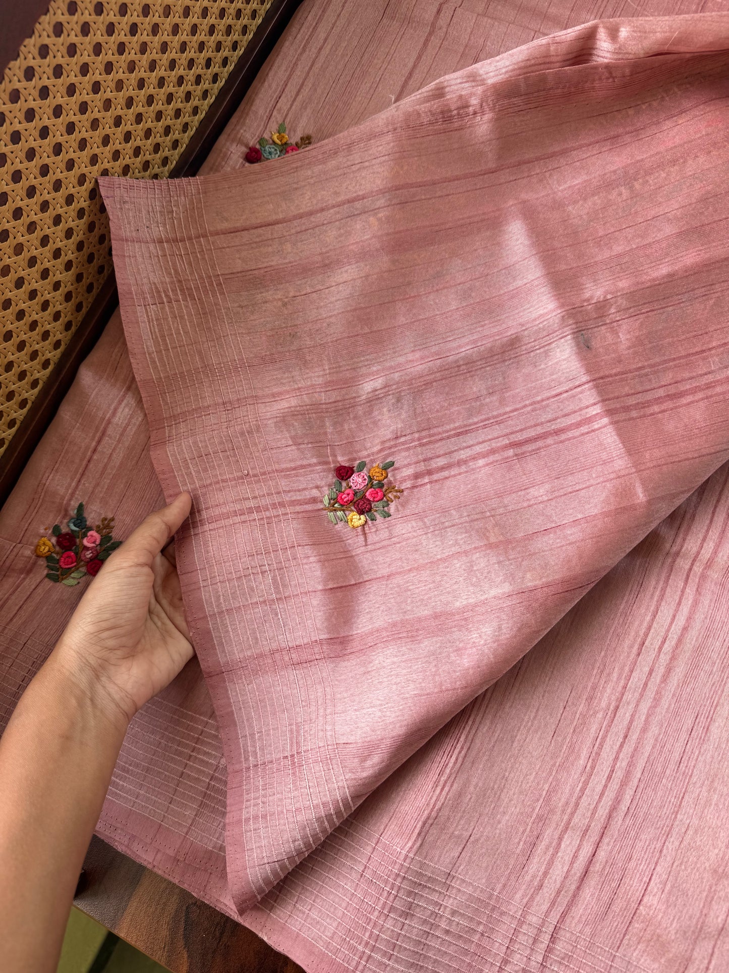 Premium Tussar Blend Saree with Handwork - Pastel Pink