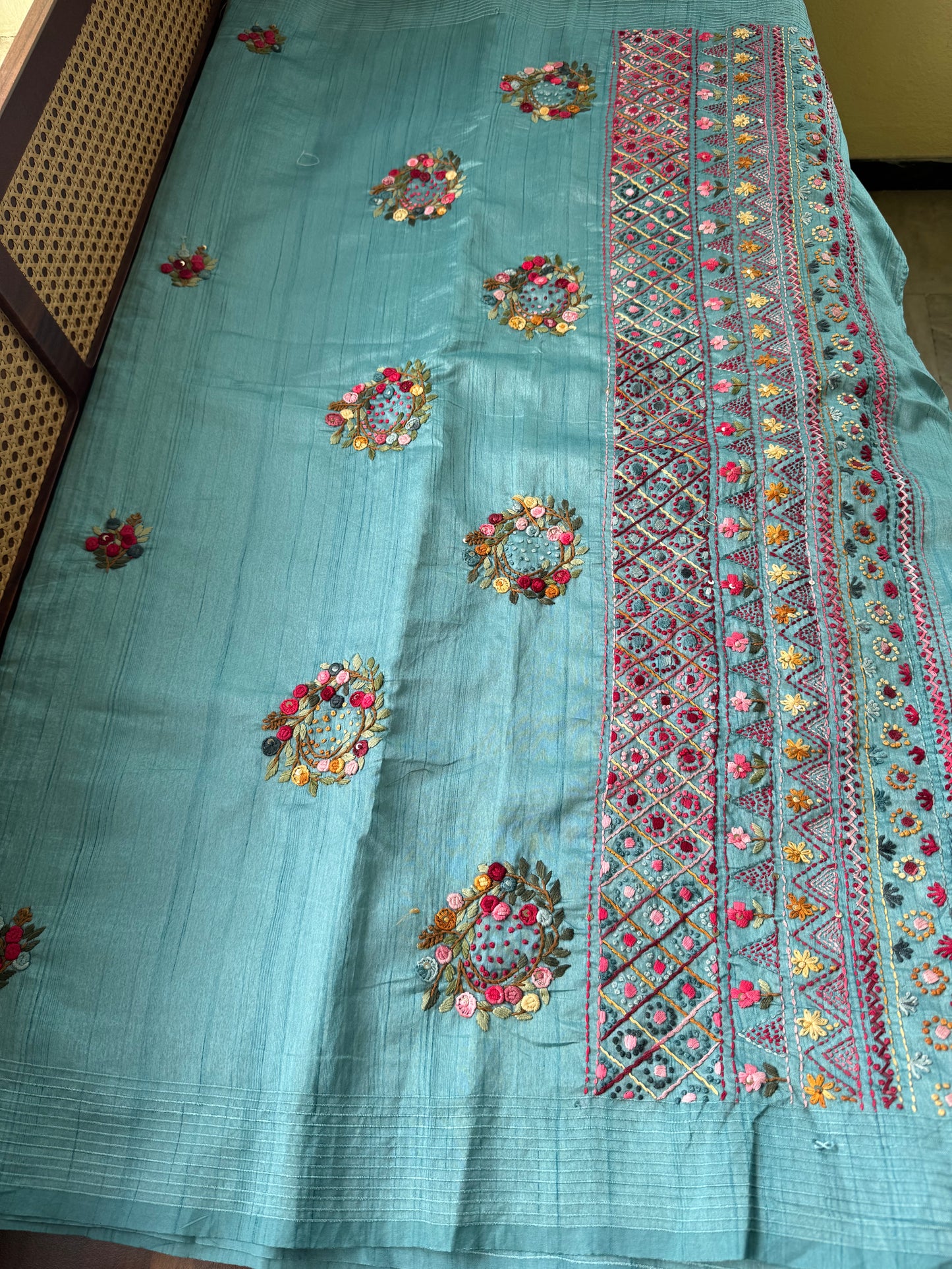 Premium Tussar Blend Saree with Handwork - Blue