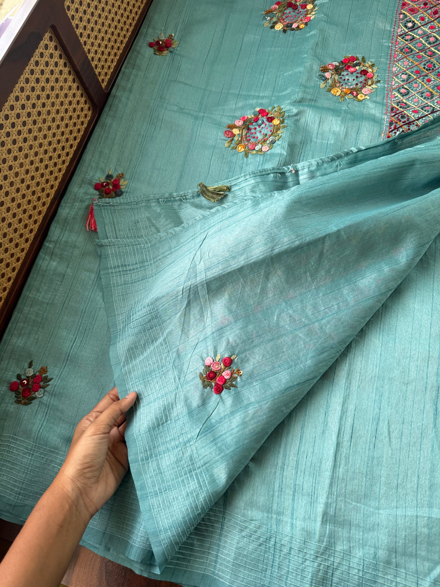 Premium Tussar Blend Saree with Handwork - Blue