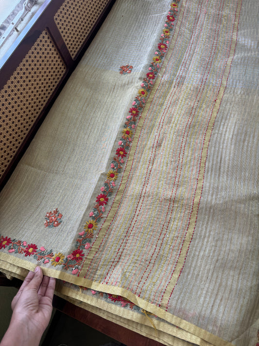 French knots Tissue Linen - Golden Silver