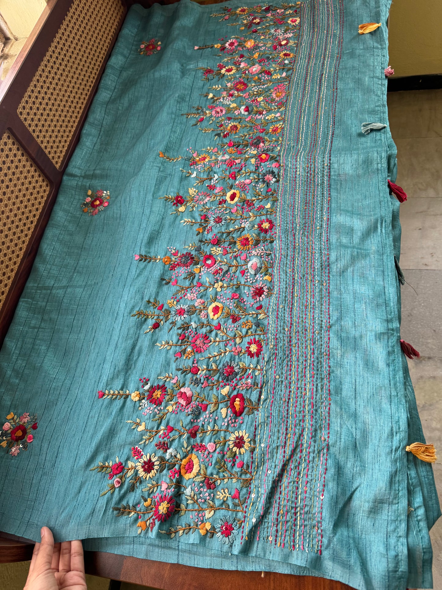 Premium Tussar Blend Saree with Handwork (Heavy Blouse)- Blue