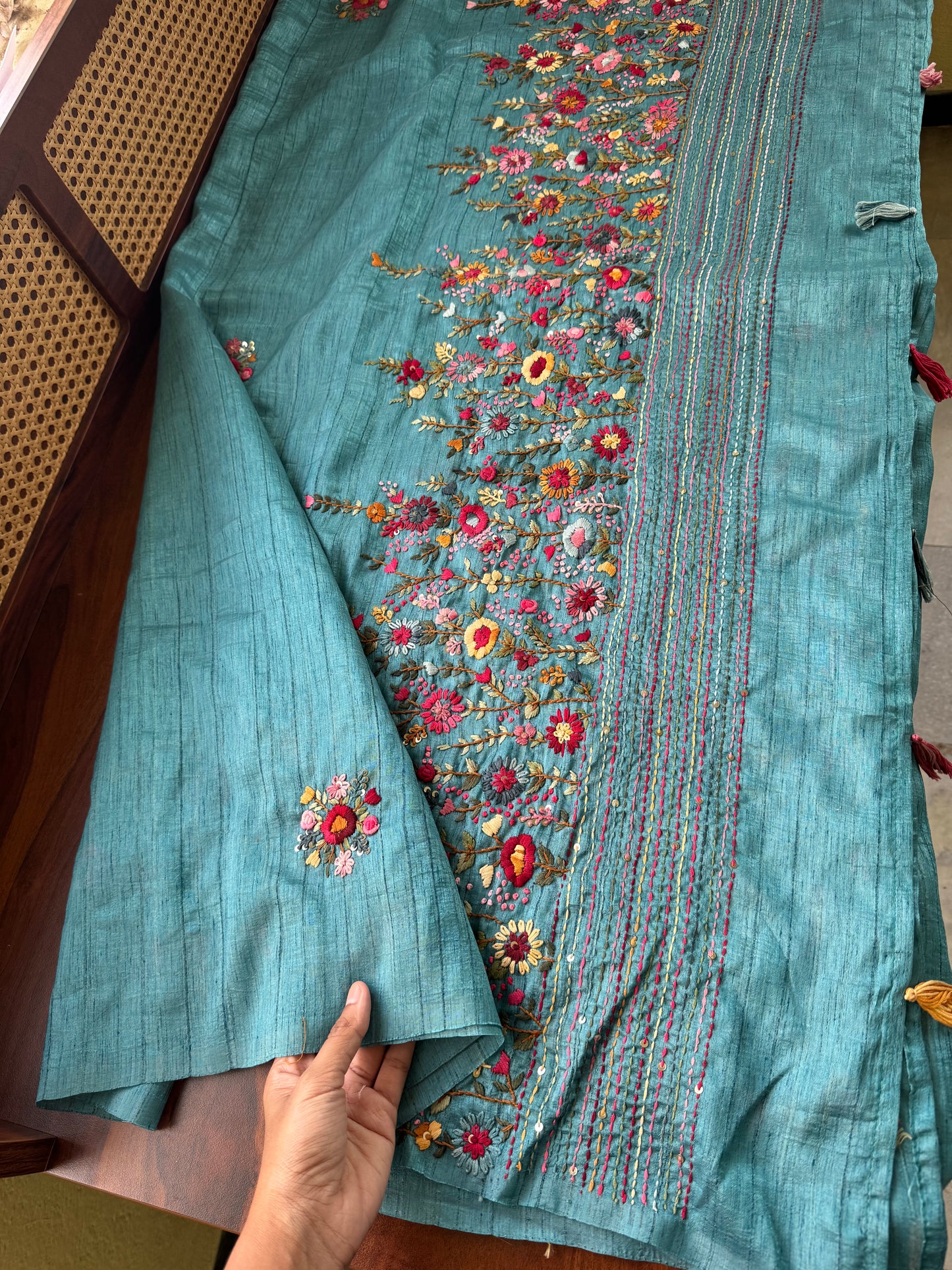 Premium Tussar Blend Saree with Handwork (Heavy Blouse)- Blue