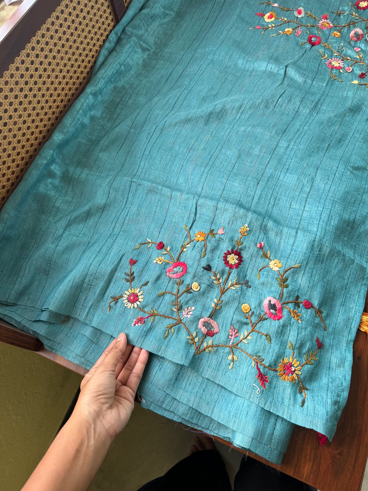 Premium Tussar Blend Saree with Handwork (Heavy Blouse)- Blue