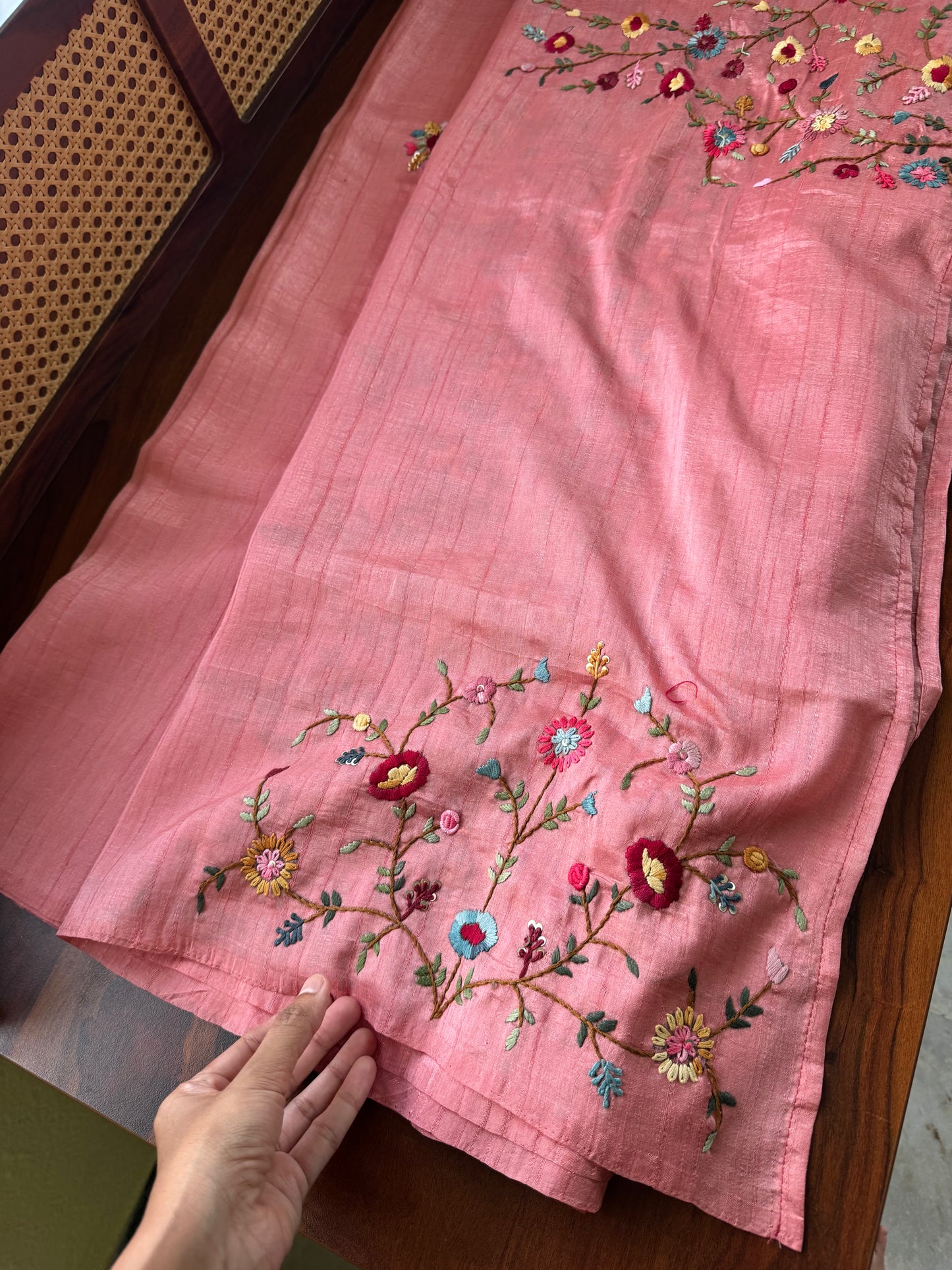 Premium Tussar Blend Saree with Handwork (Heavy Blouse)- Peach Pink