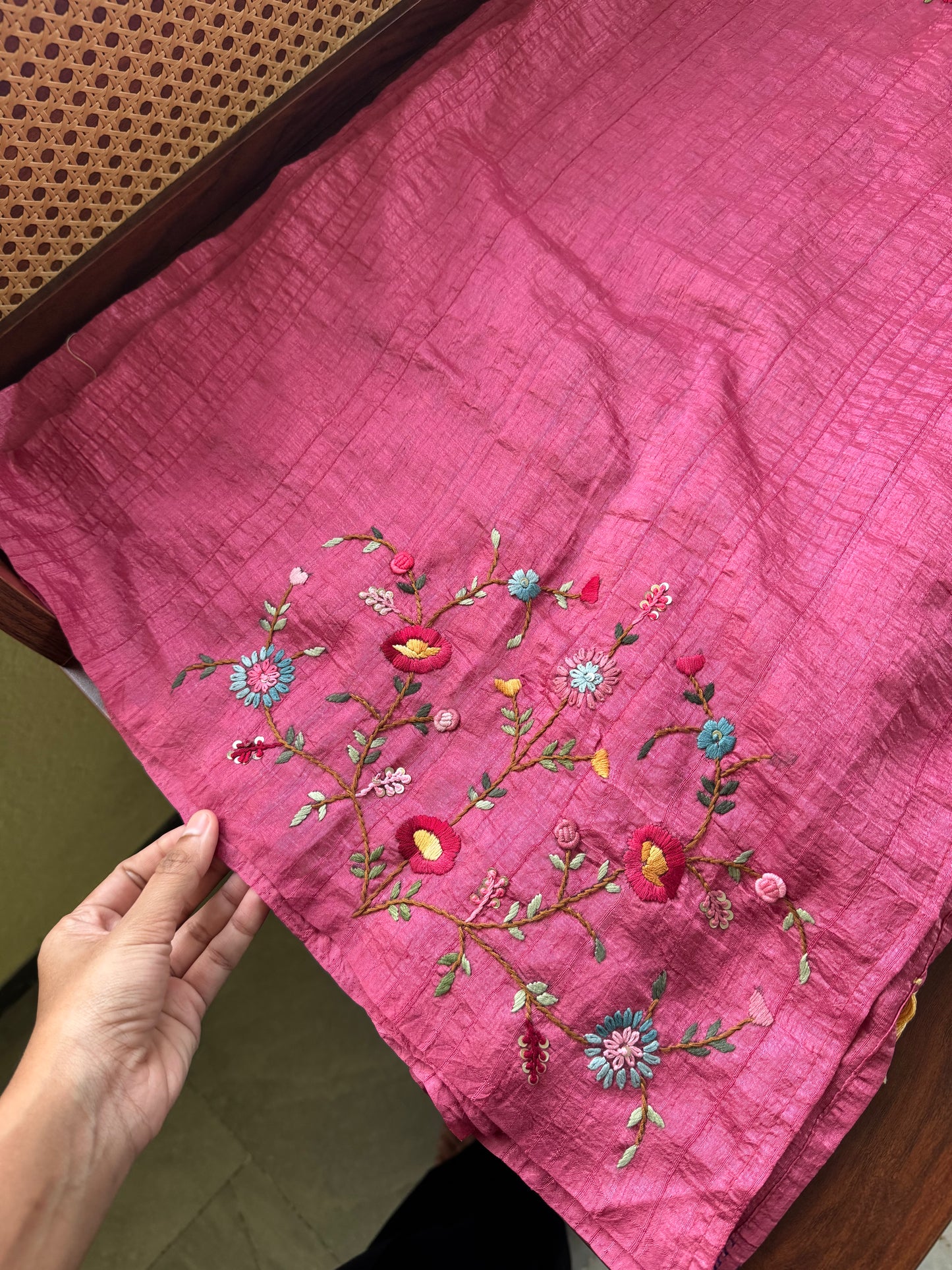 Premium Tussar Blend Saree with Handwork (Heavy Blouse)- Pink