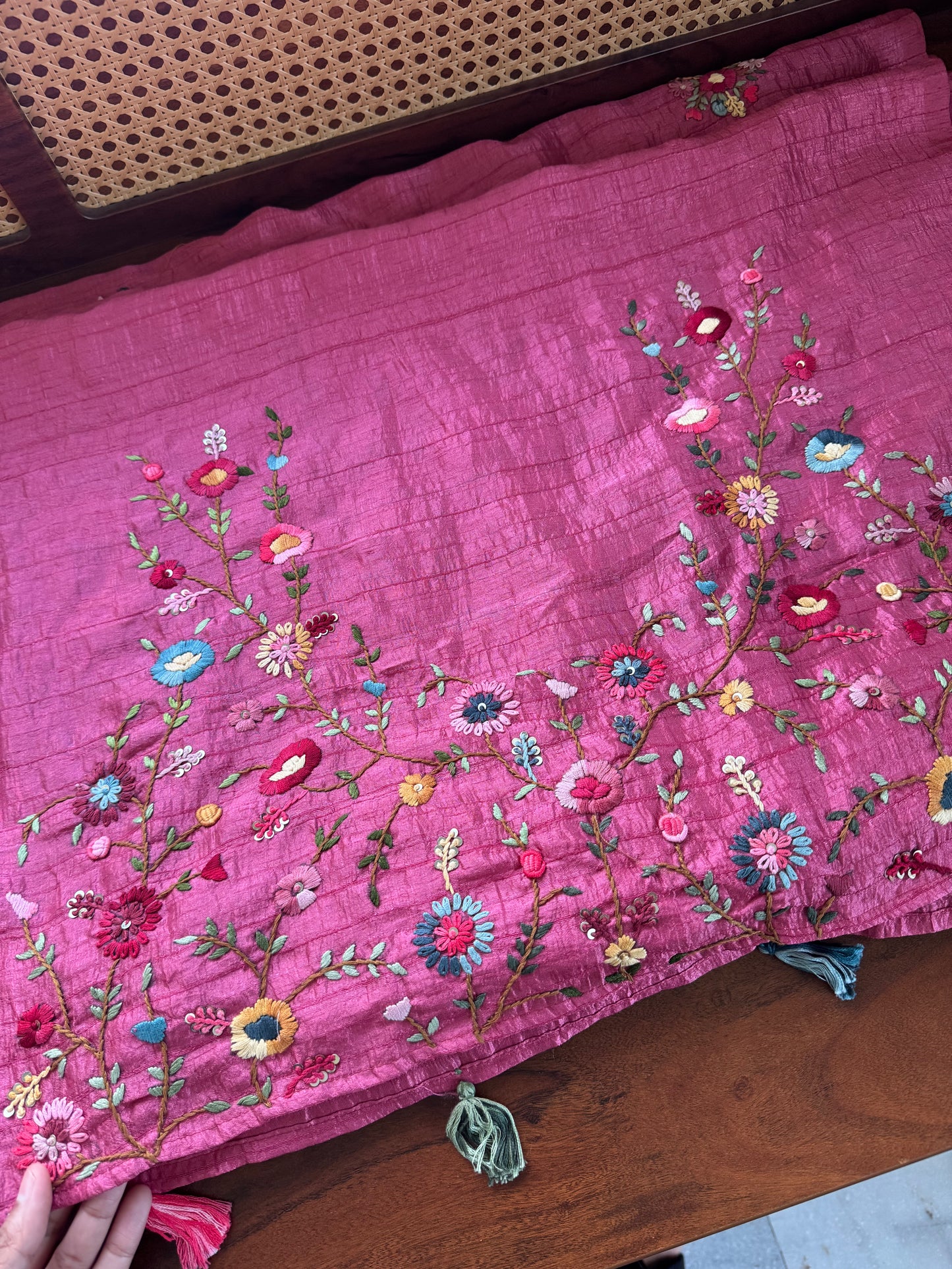 Premium Tussar Blend Saree with Handwork (Heavy Blouse)- Pink