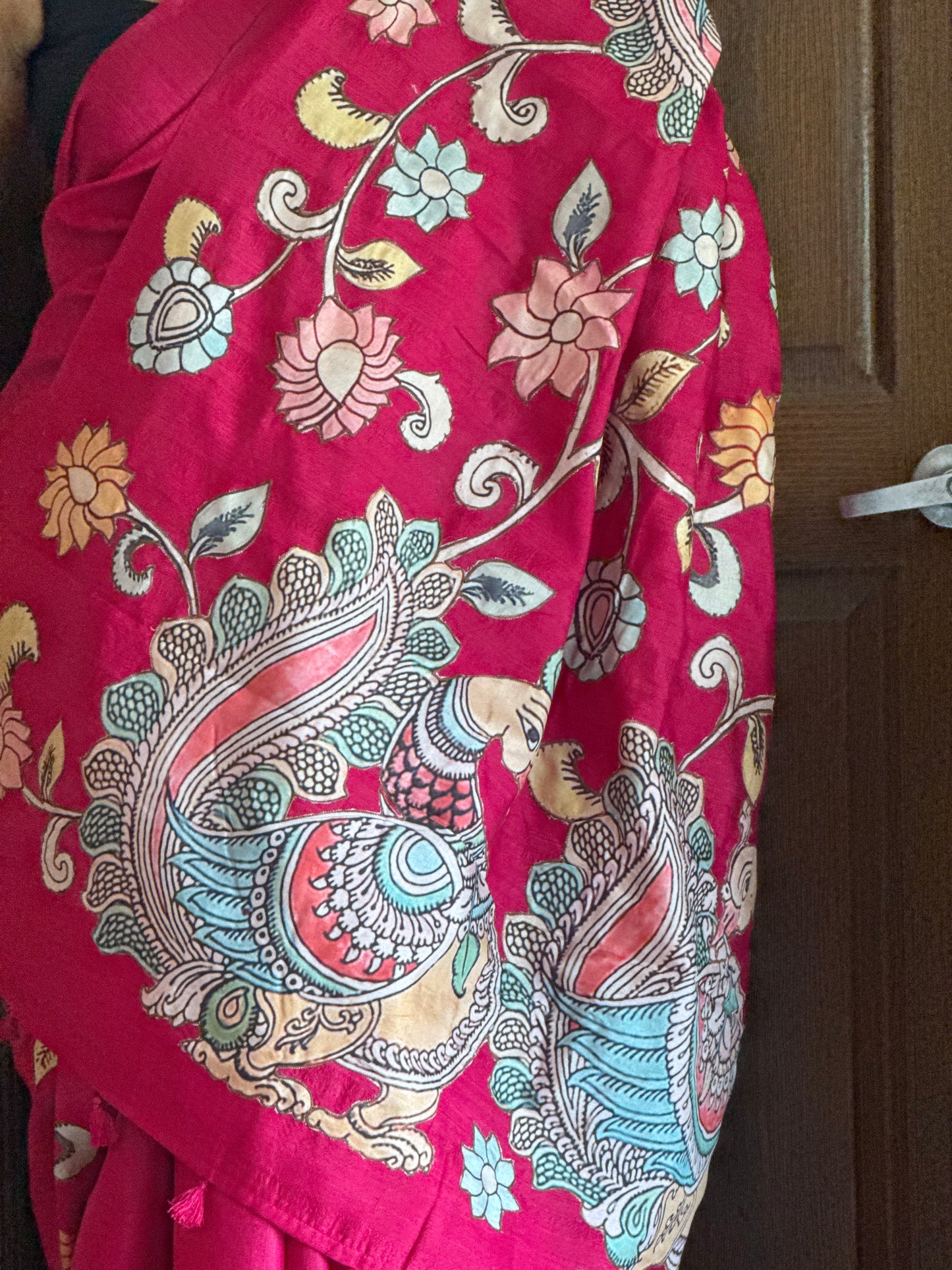 Semi Tussar Kalamkari Applique Sarees - Pink