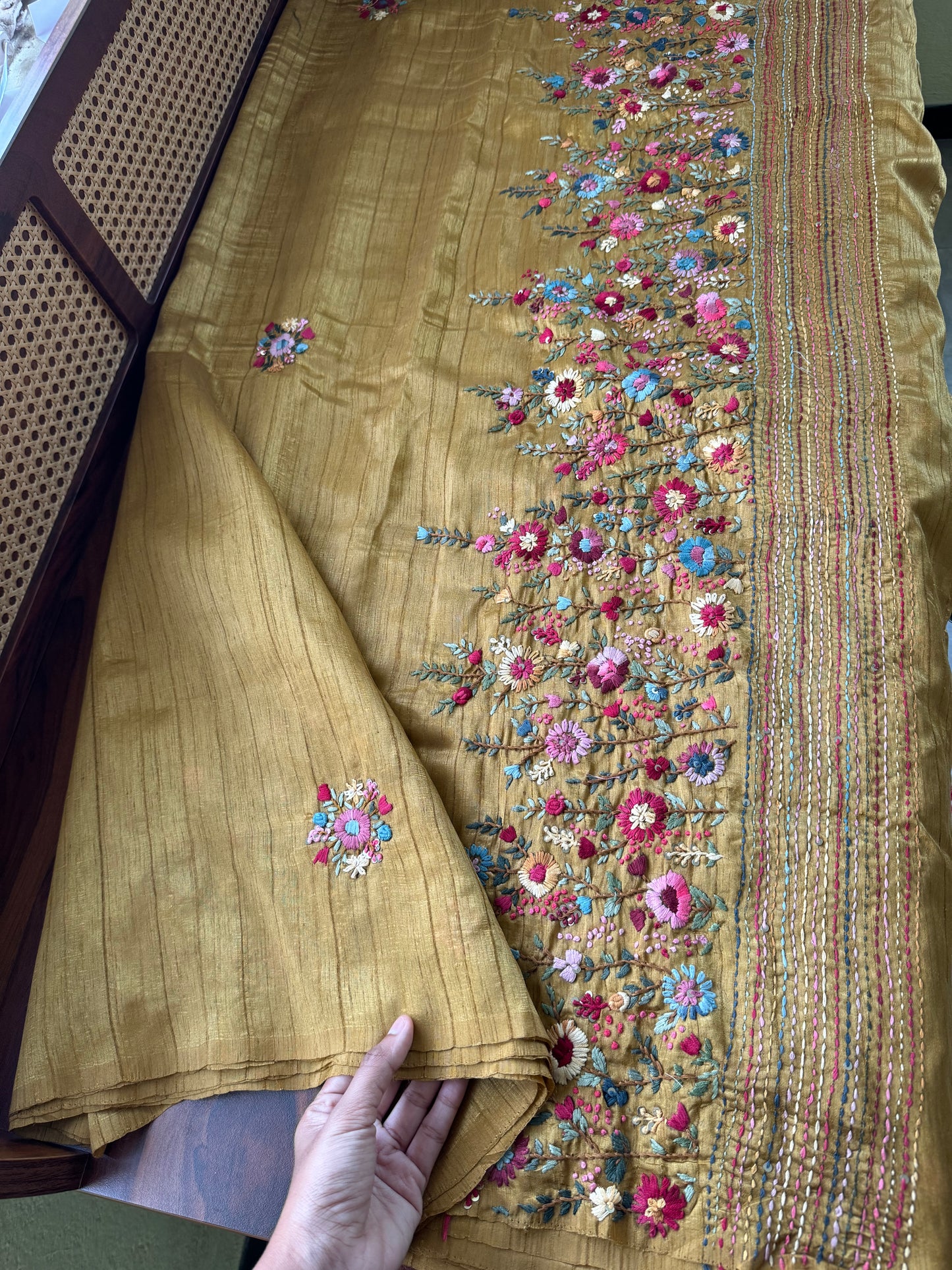 Premium Tussar Blend Saree with Handwork (Heavy Blouse)- Henna Green