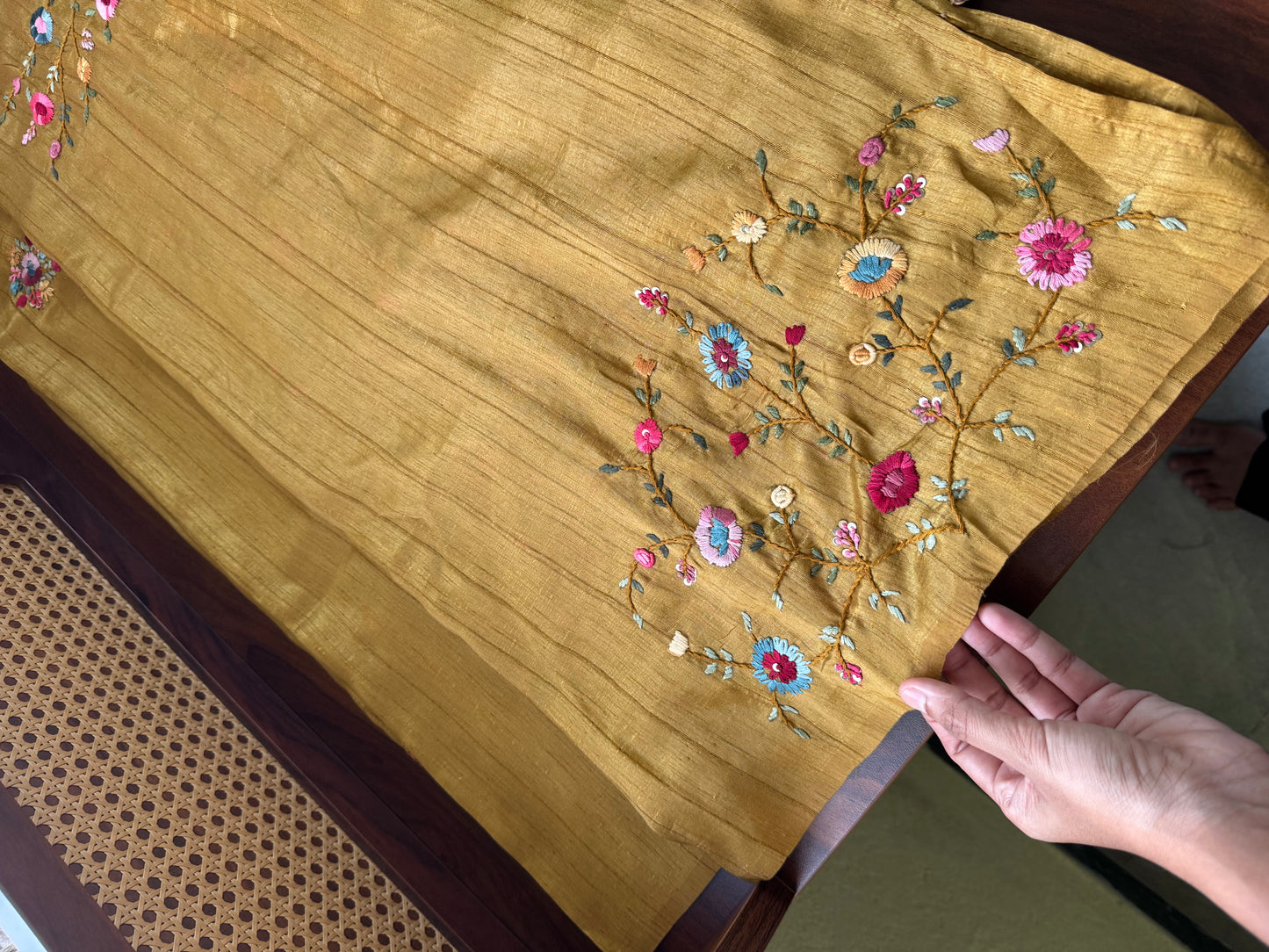 Premium Tussar Blend Saree with Handwork (Heavy Blouse)- Henna Green