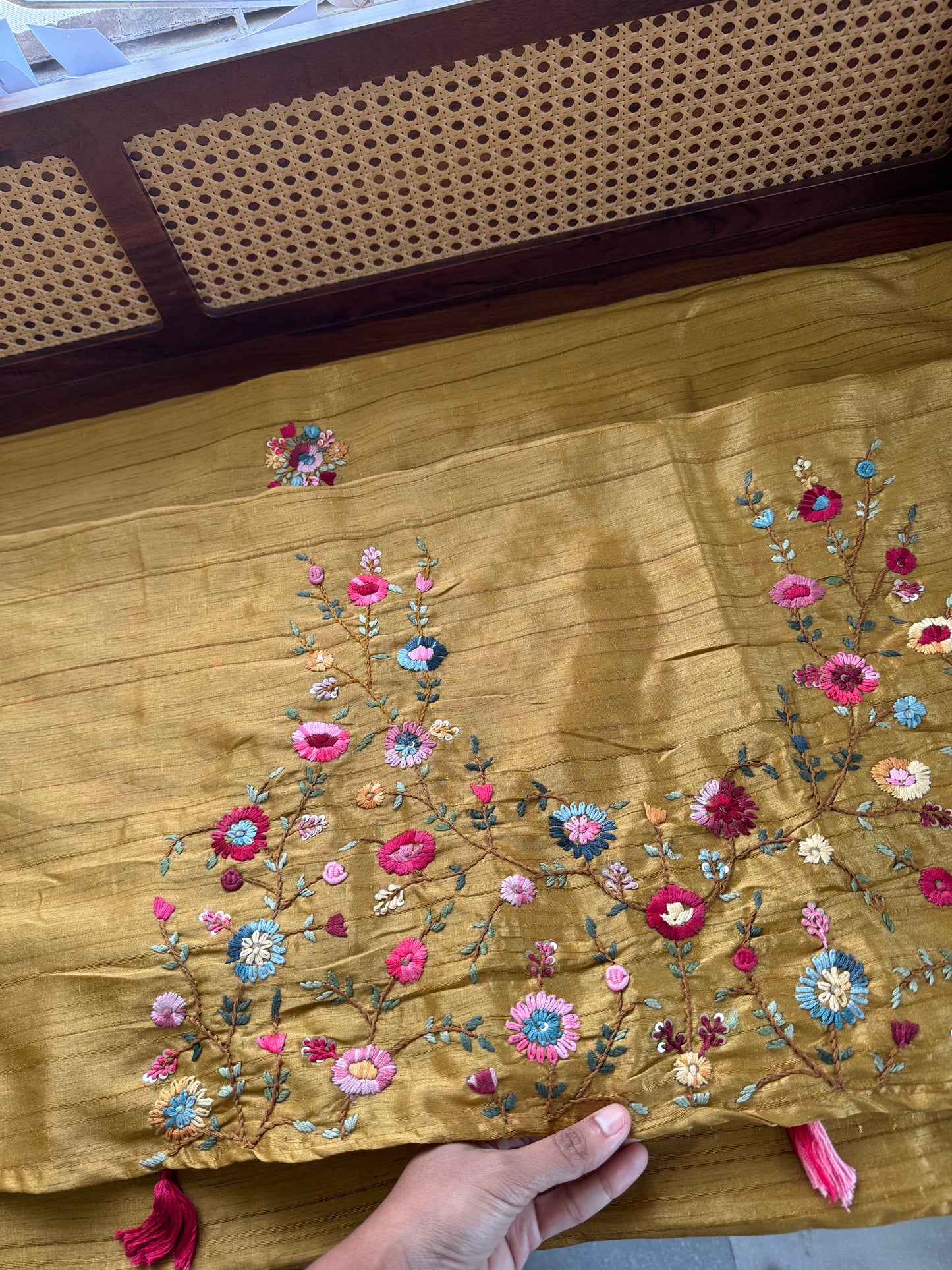 Premium Tussar Blend Saree with Handwork (Heavy Blouse)- Henna Green