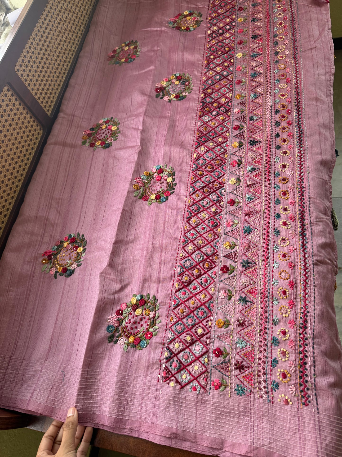 Premium Tussar Blend Saree with Handwork - Lilac