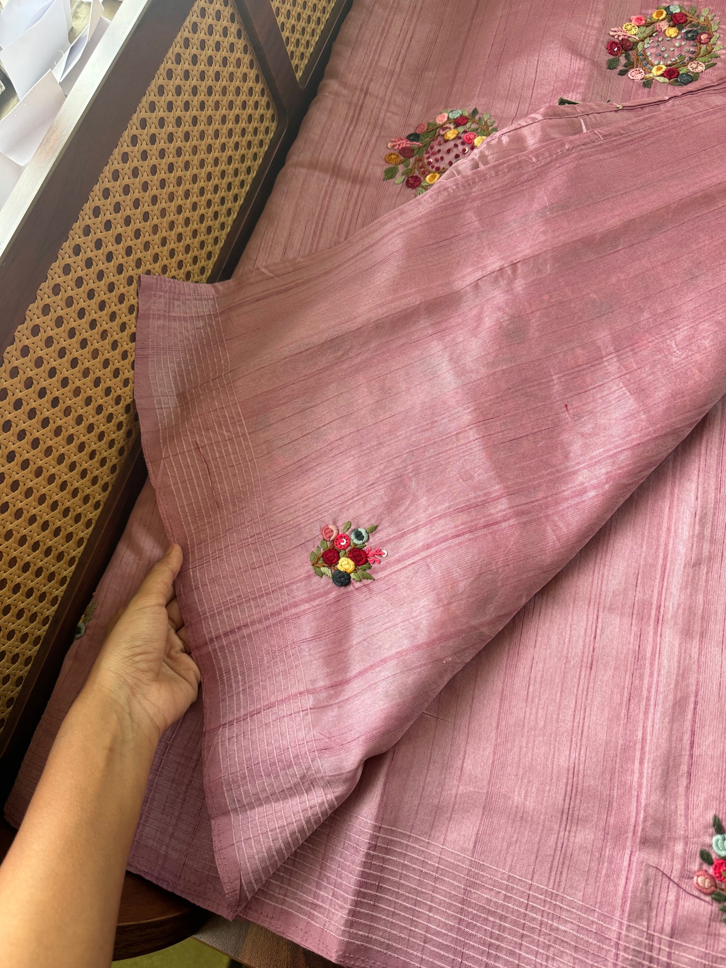Premium Tussar Blend Saree with Handwork - Lilac