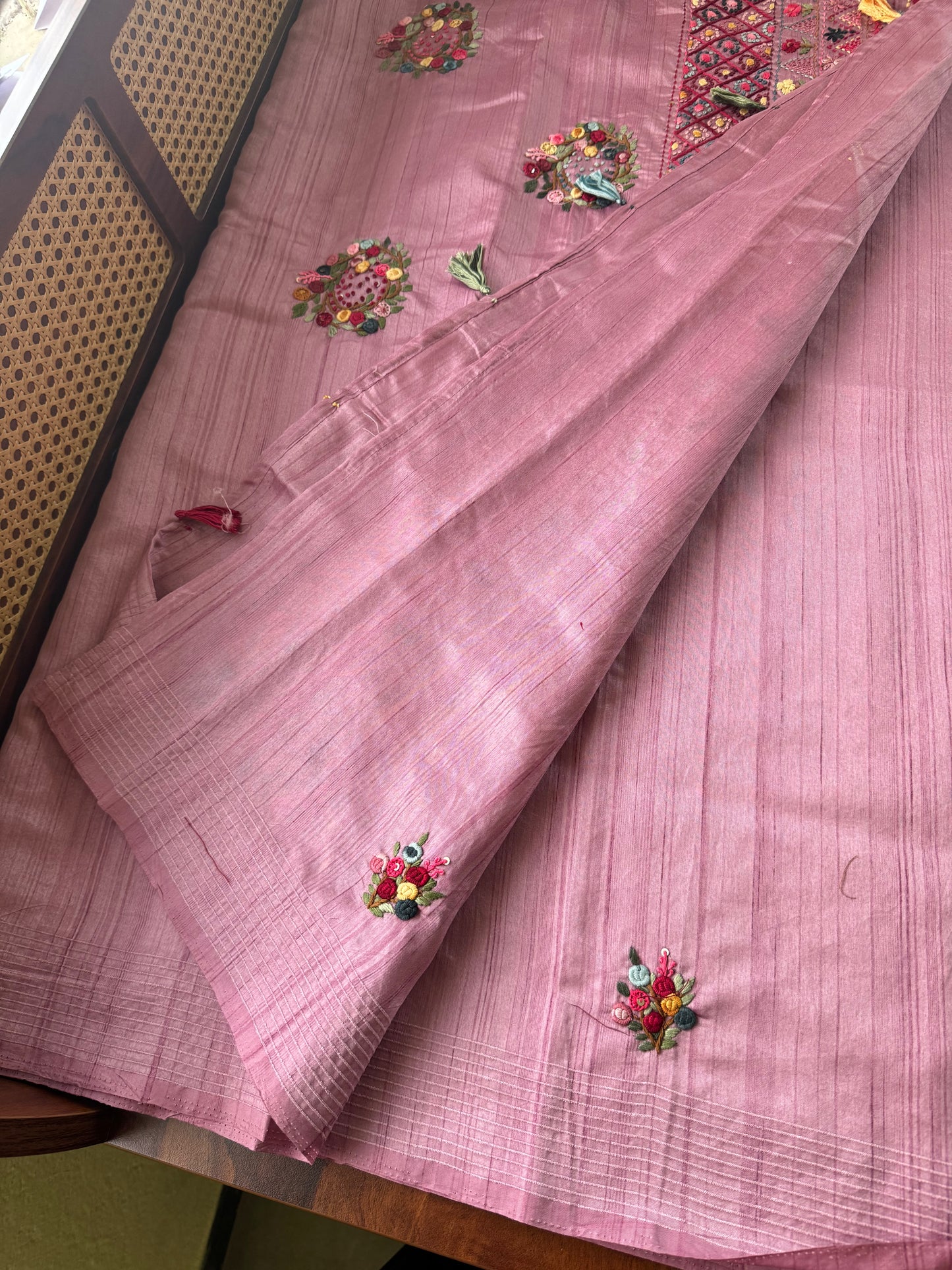Premium Tussar Blend Saree with Handwork - Lilac
