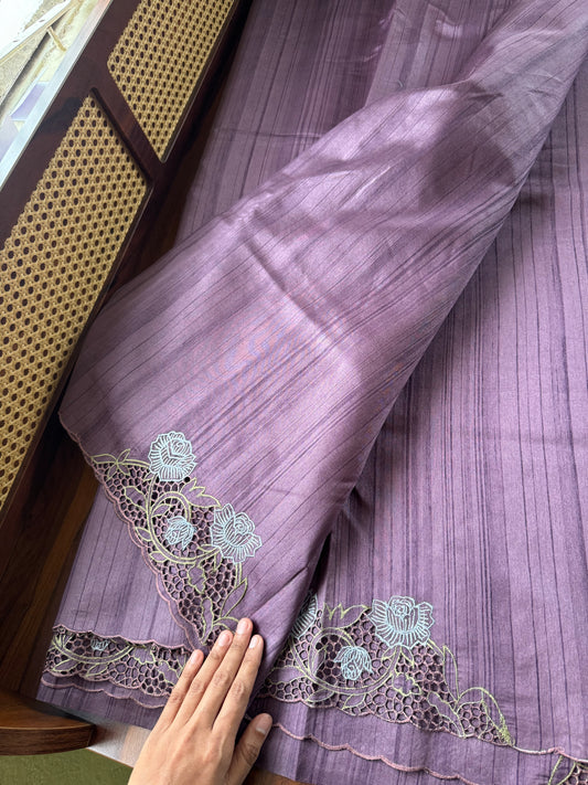 Cutwork Tussar Blend Saree - Violet