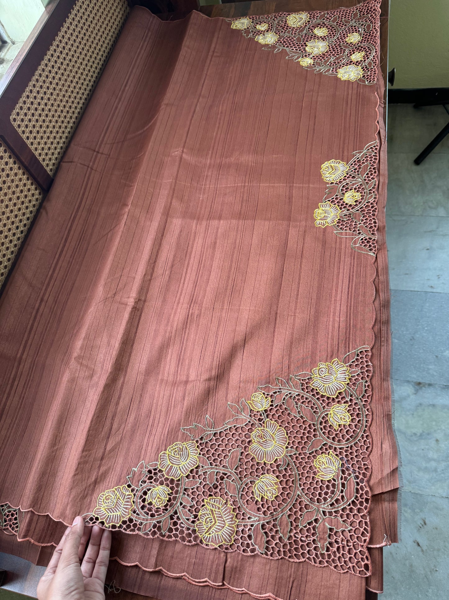 Cutwork Tussar Blend Saree - Earthy Orange