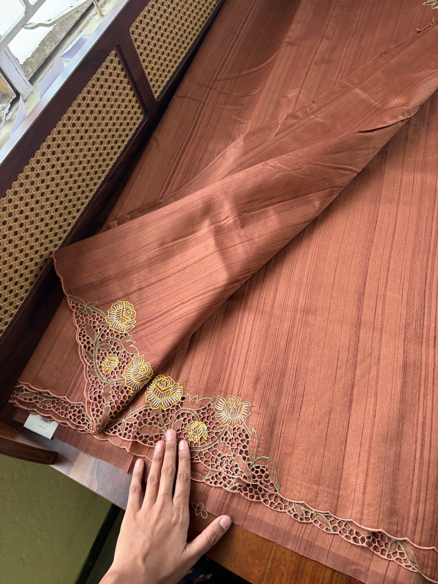 Cutwork Tussar Blend Saree - Earthy Orange