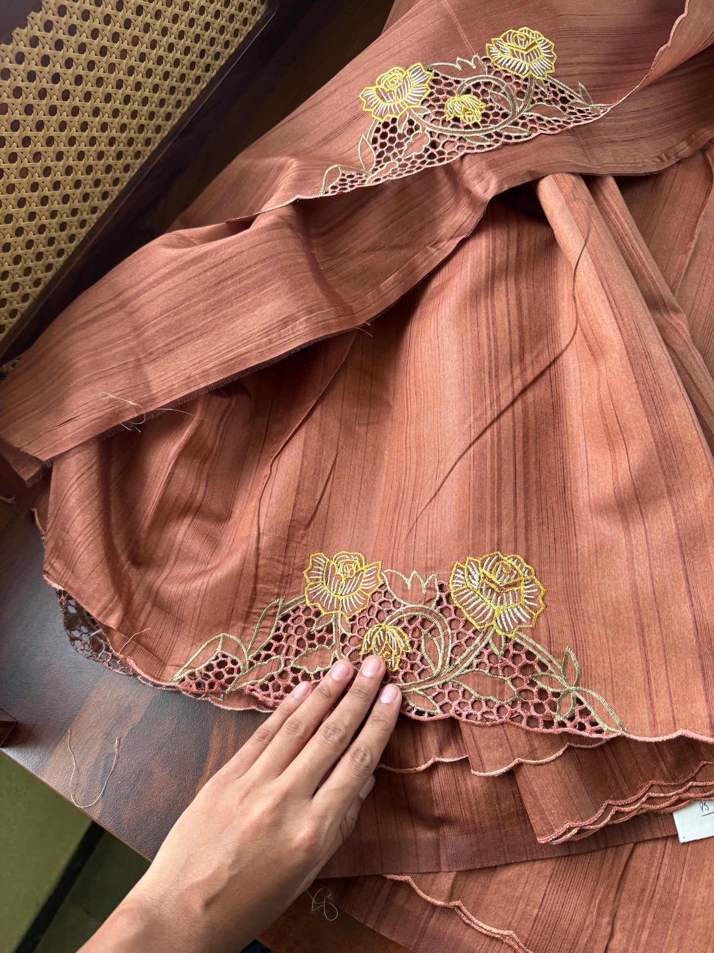 Cutwork Tussar Blend Saree - Earthy Orange