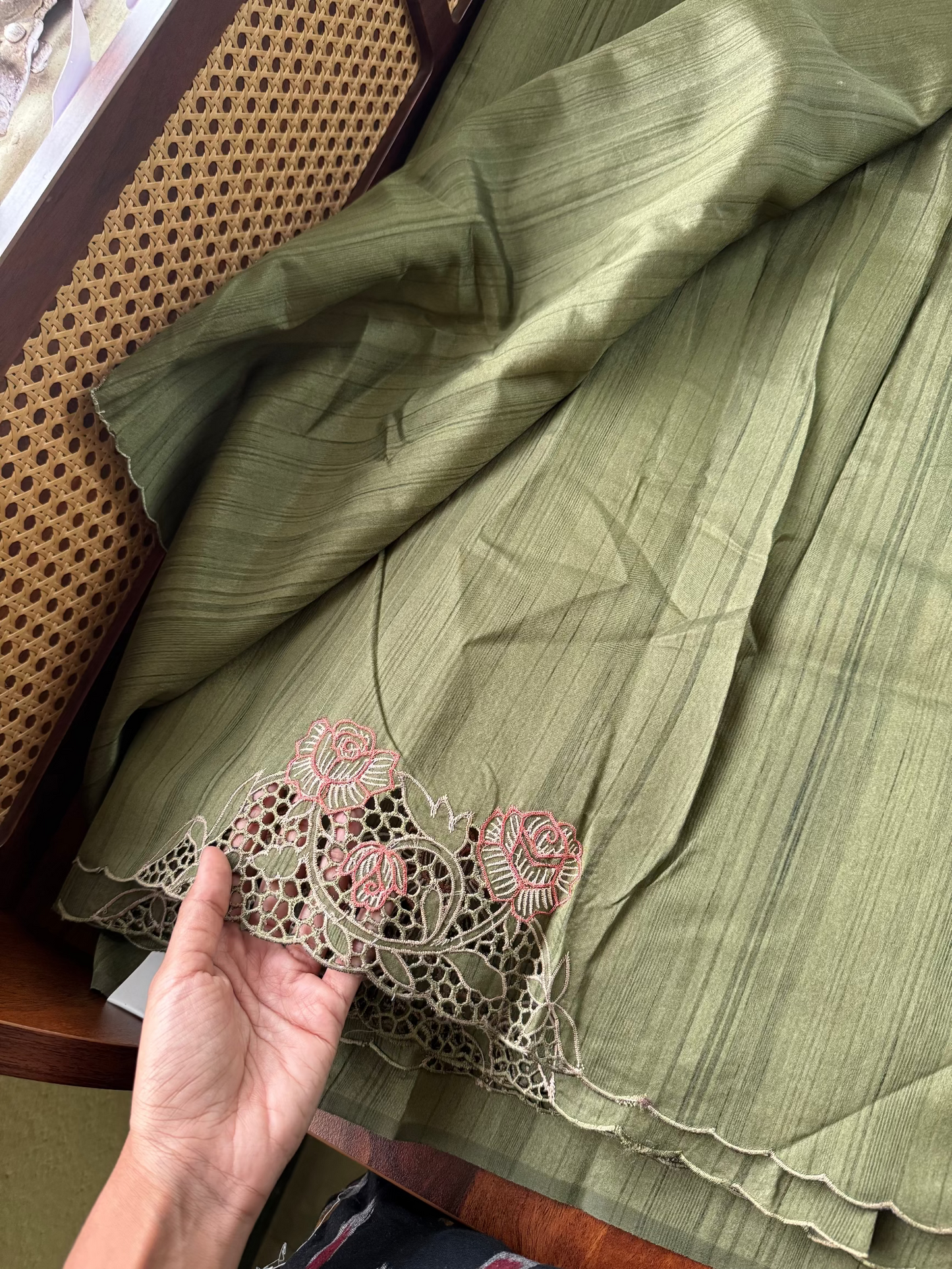 Cutwork Tussar Blend Saree - Green