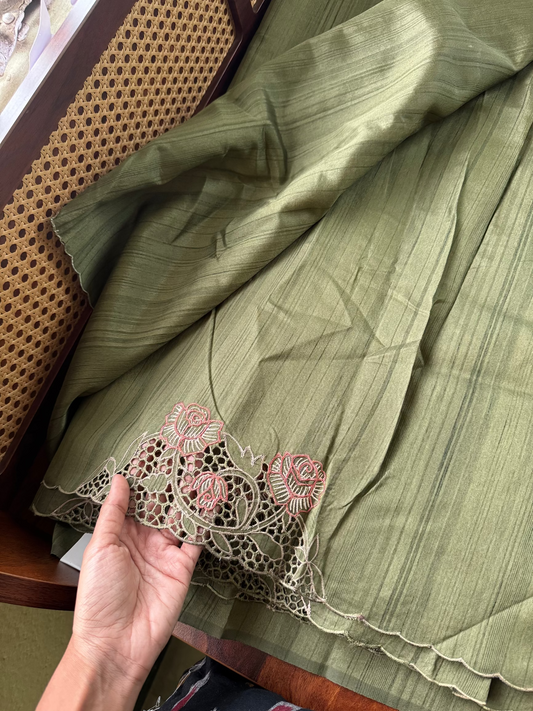 Cutwork Tussar Blend Saree - Green