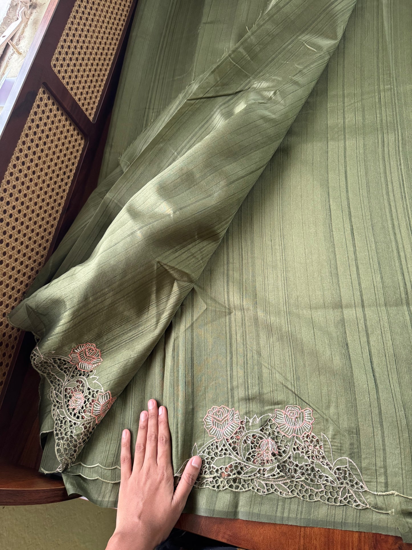 Cutwork Tussar Blend Saree - Green