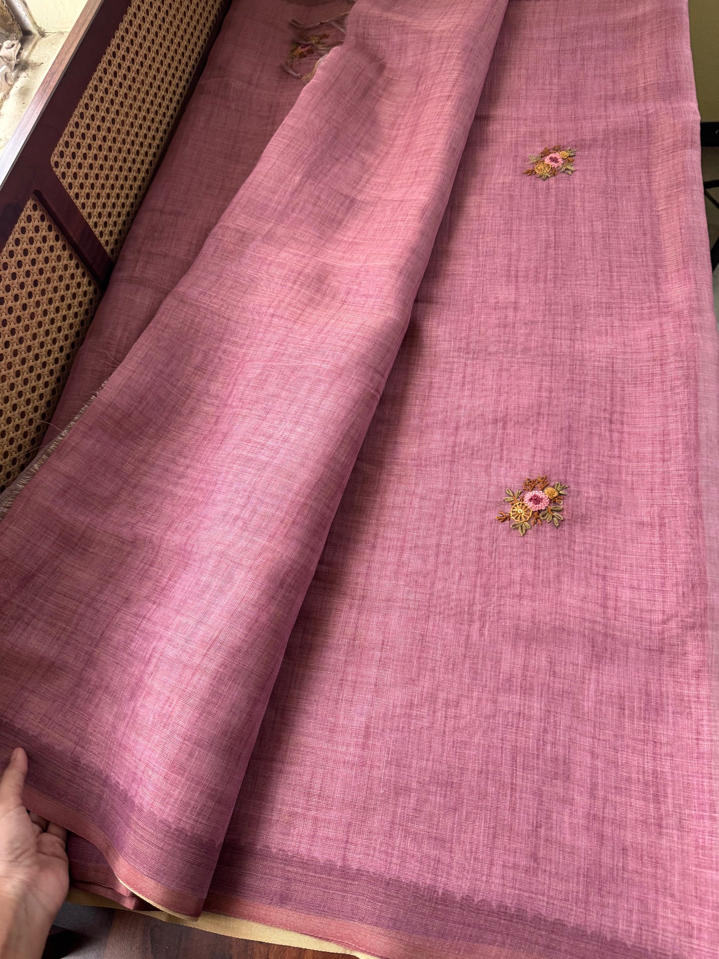 Premium Tissue Linen Sarees with heavy blouse - Pink