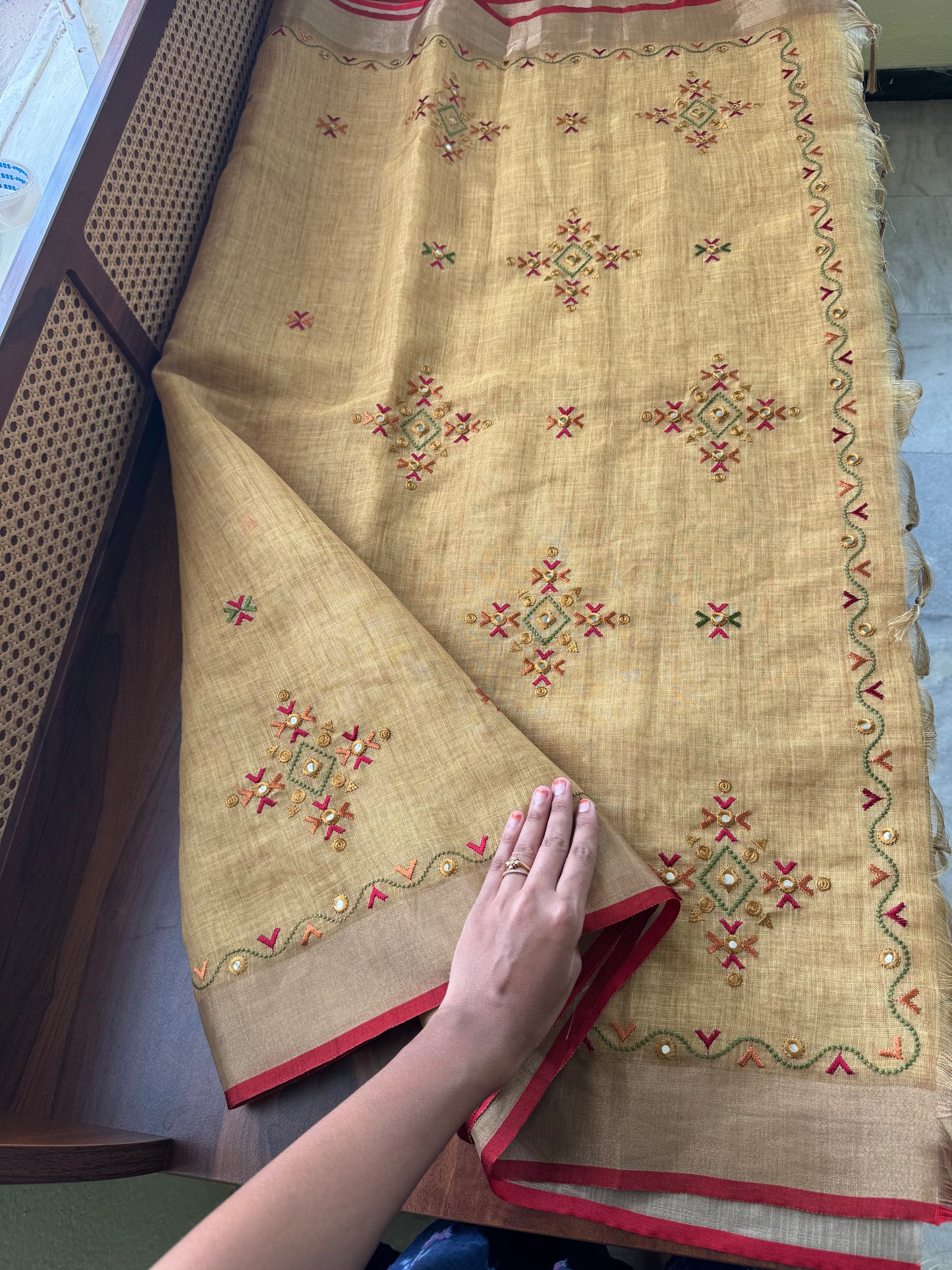 Premium Tissue Linen Sarees - Mustard Yellow