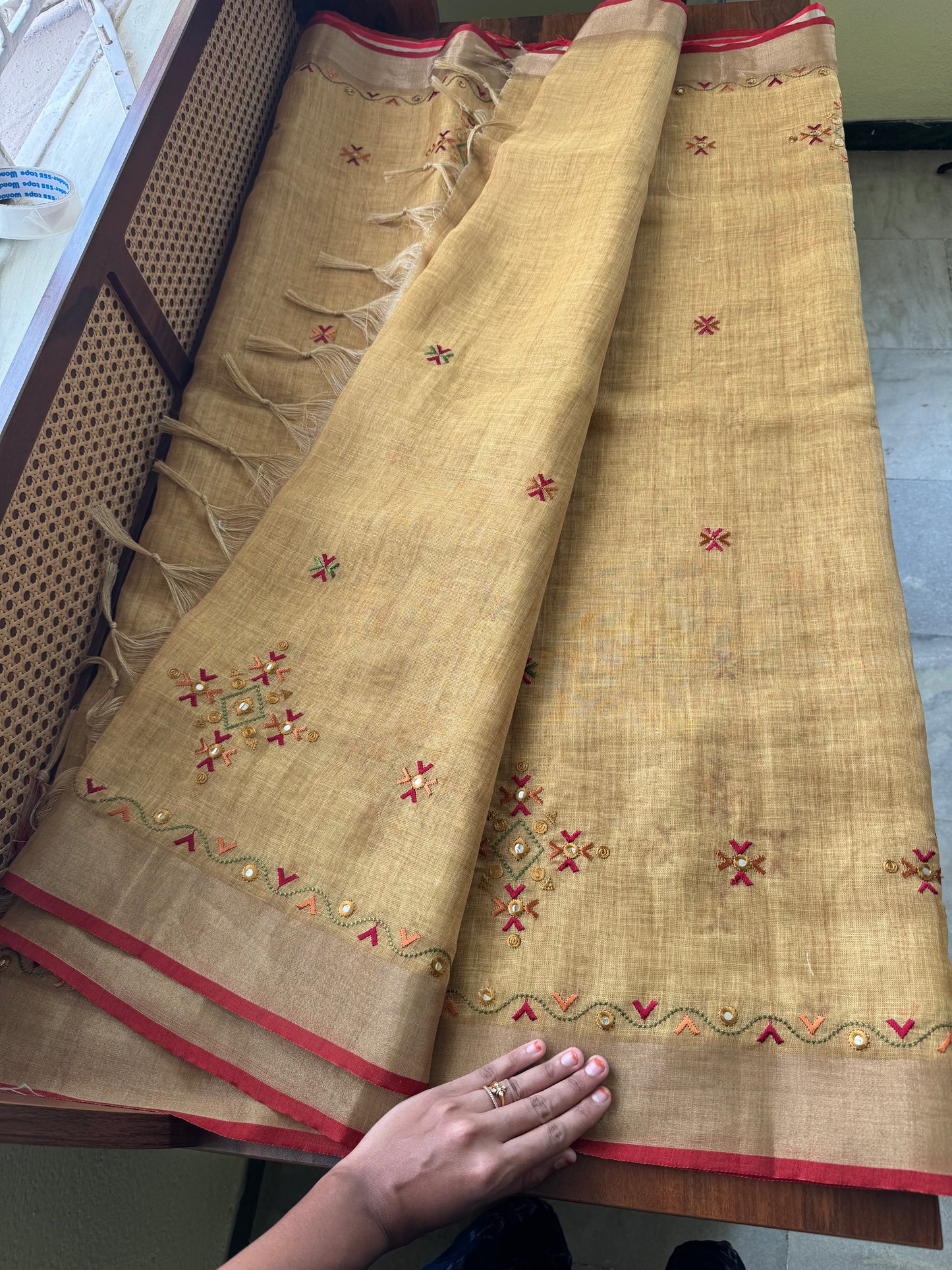 Premium Tissue Linen Sarees - Mustard Yellow