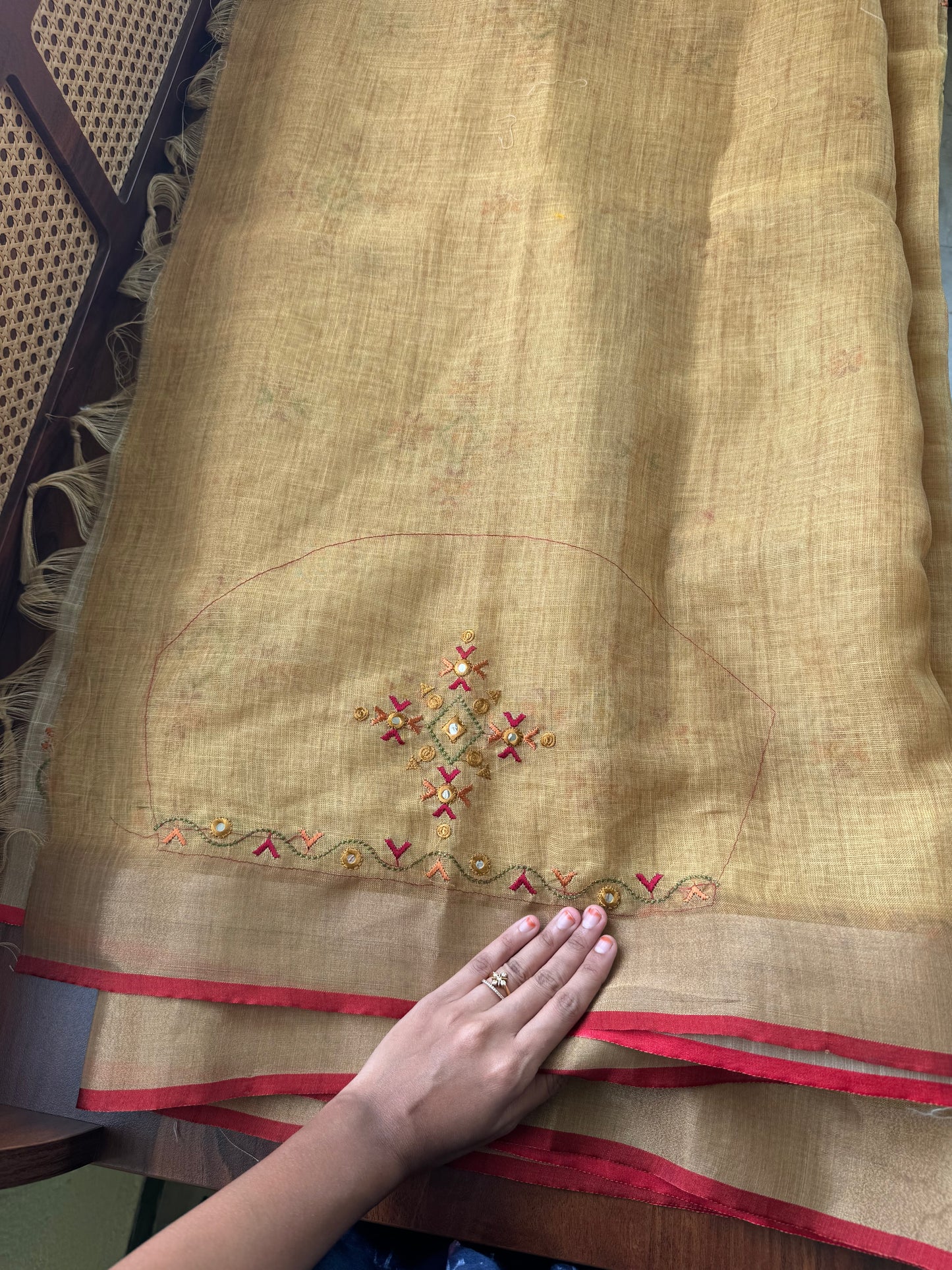 Premium Tissue Linen Sarees - Mustard Yellow
