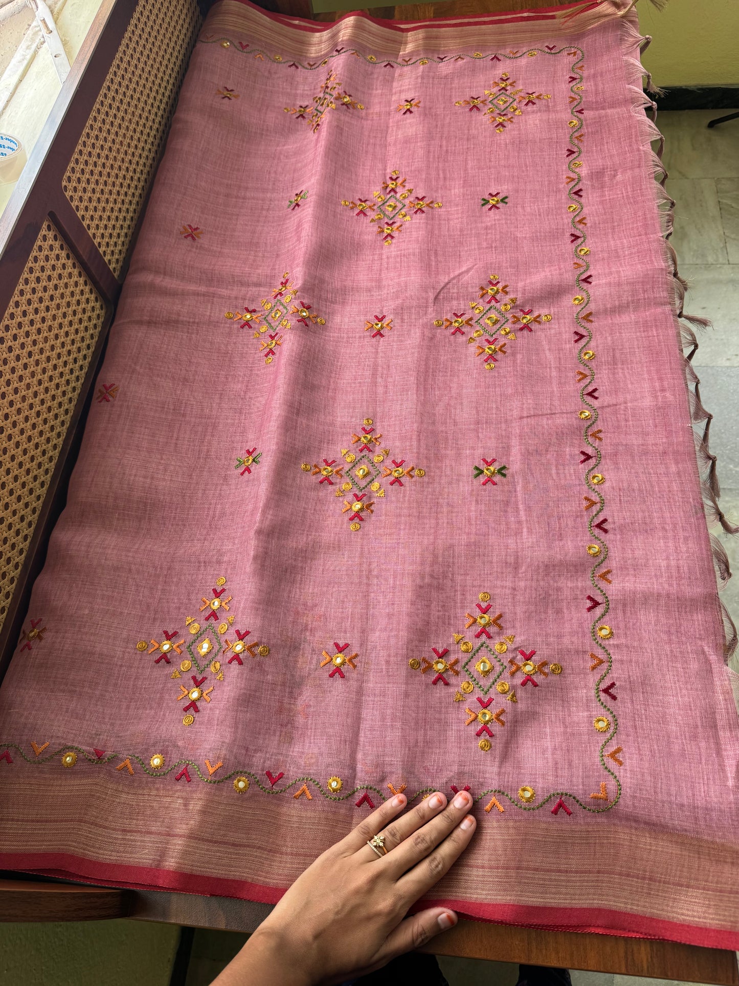 Premium Tissue Linen Sarees - Pink