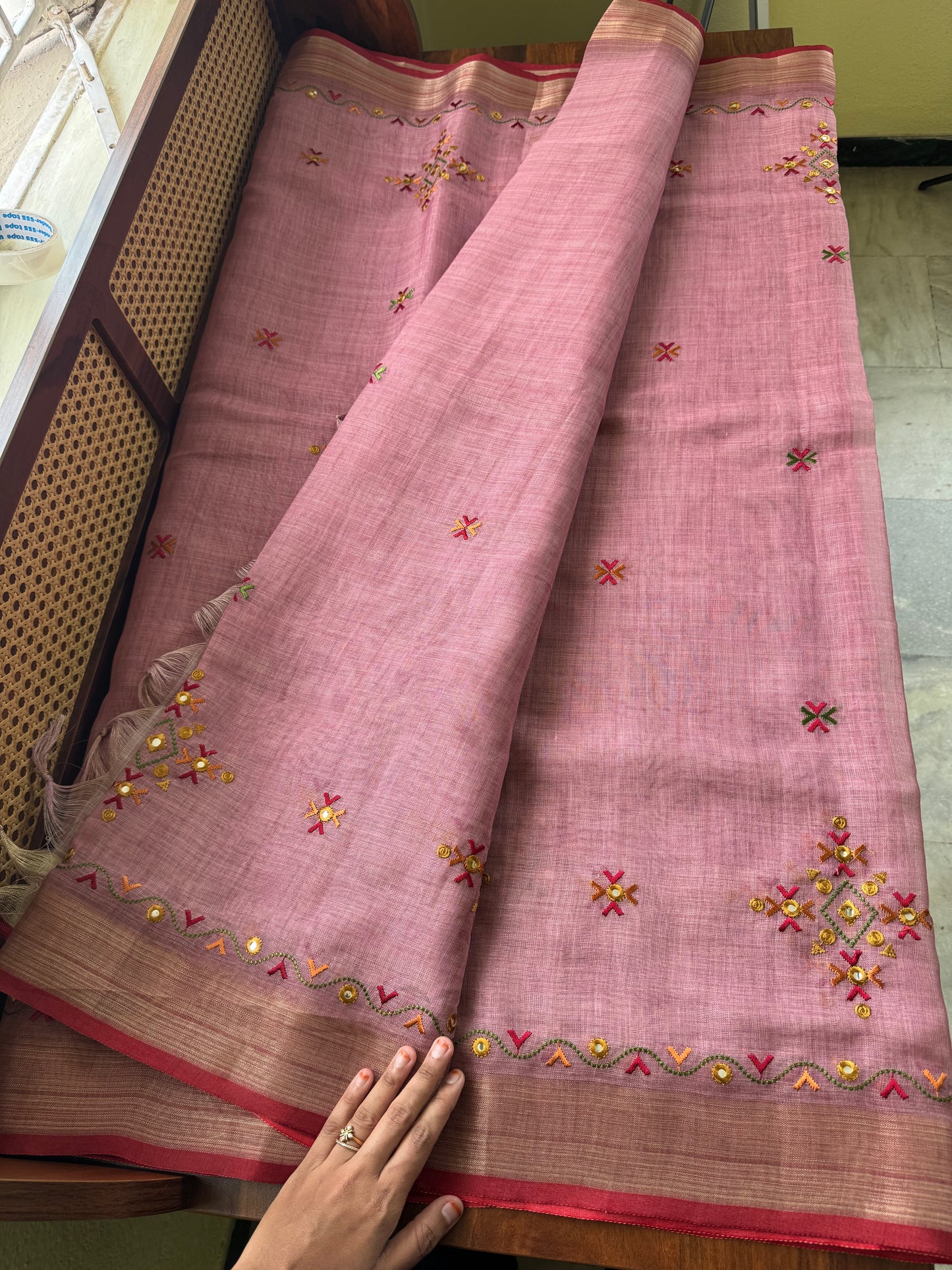 Premium Tissue Linen Sarees - Pink