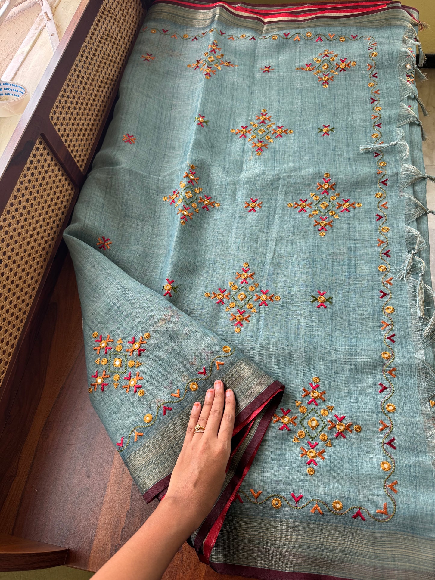 Premium Tissue Linen Sarees - Blue