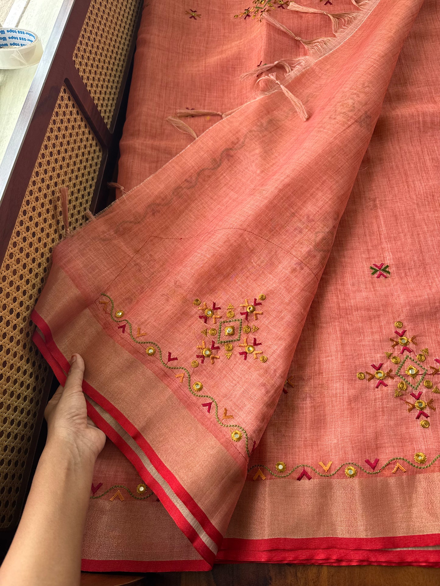 Premium Tissue Linen Sarees - Peach