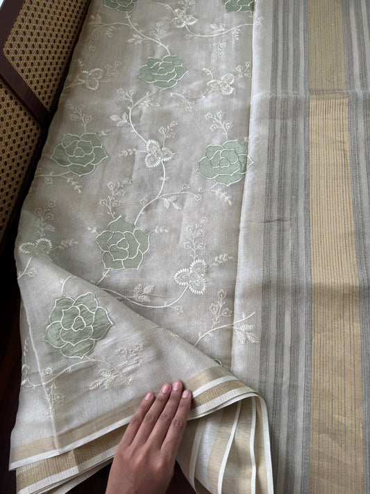 Mul Chanderi Tissue Saree - Green