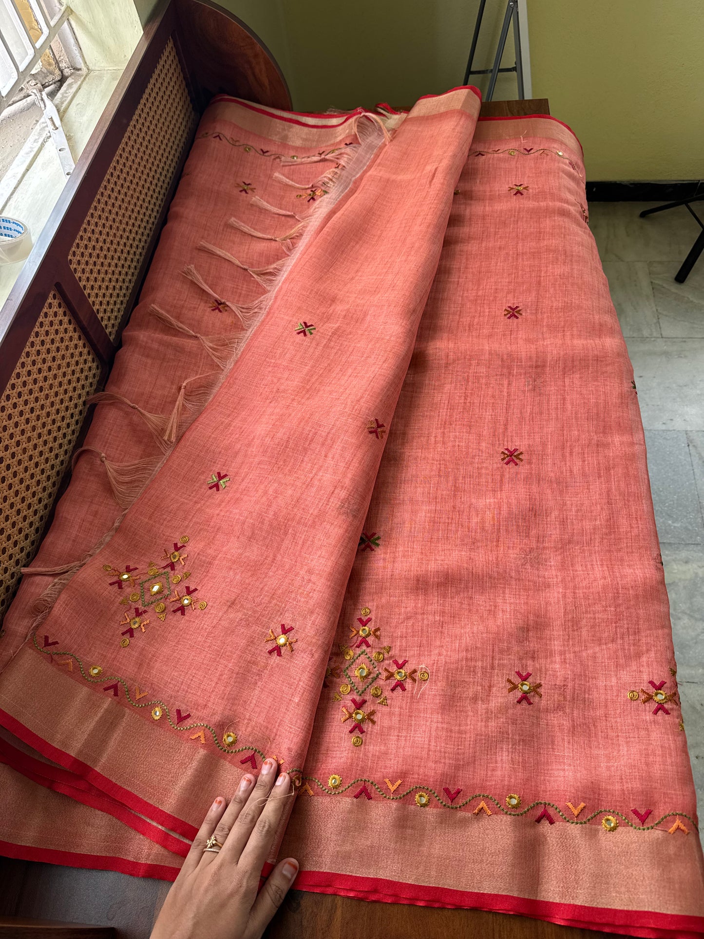 Premium Tissue Linen Sarees - Peach
