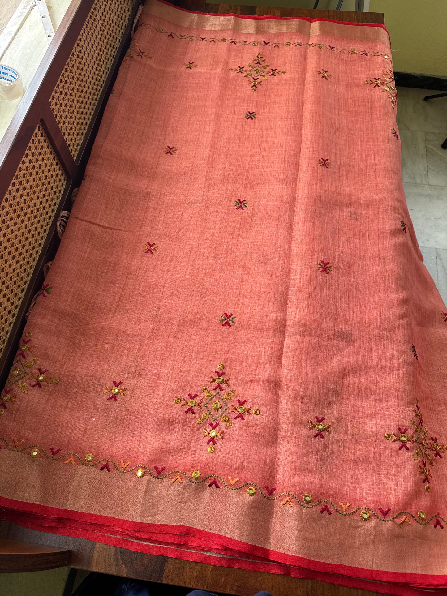 Premium Tissue Linen Sarees - Peach