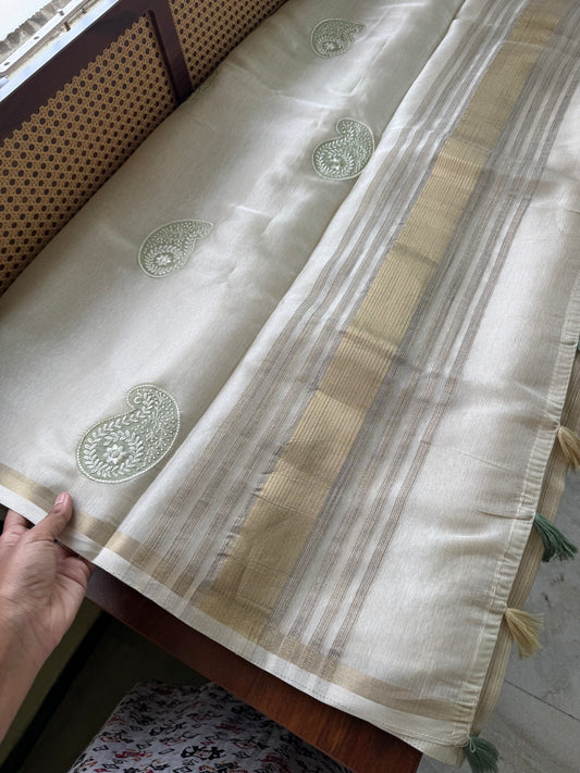 Mul Chanderi Tissue Saree - Green