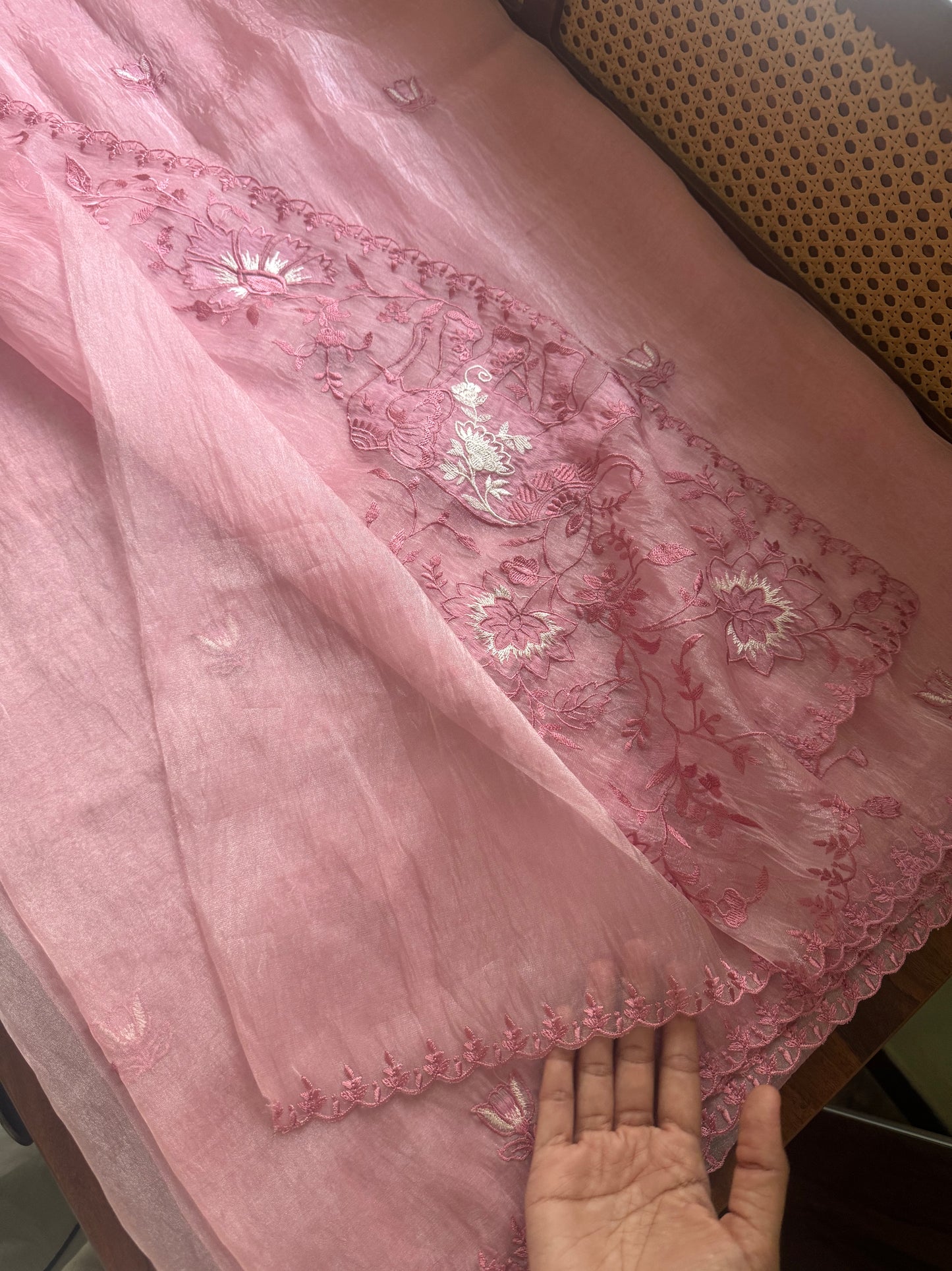 Delicate Tissue Organza Saree - Pink