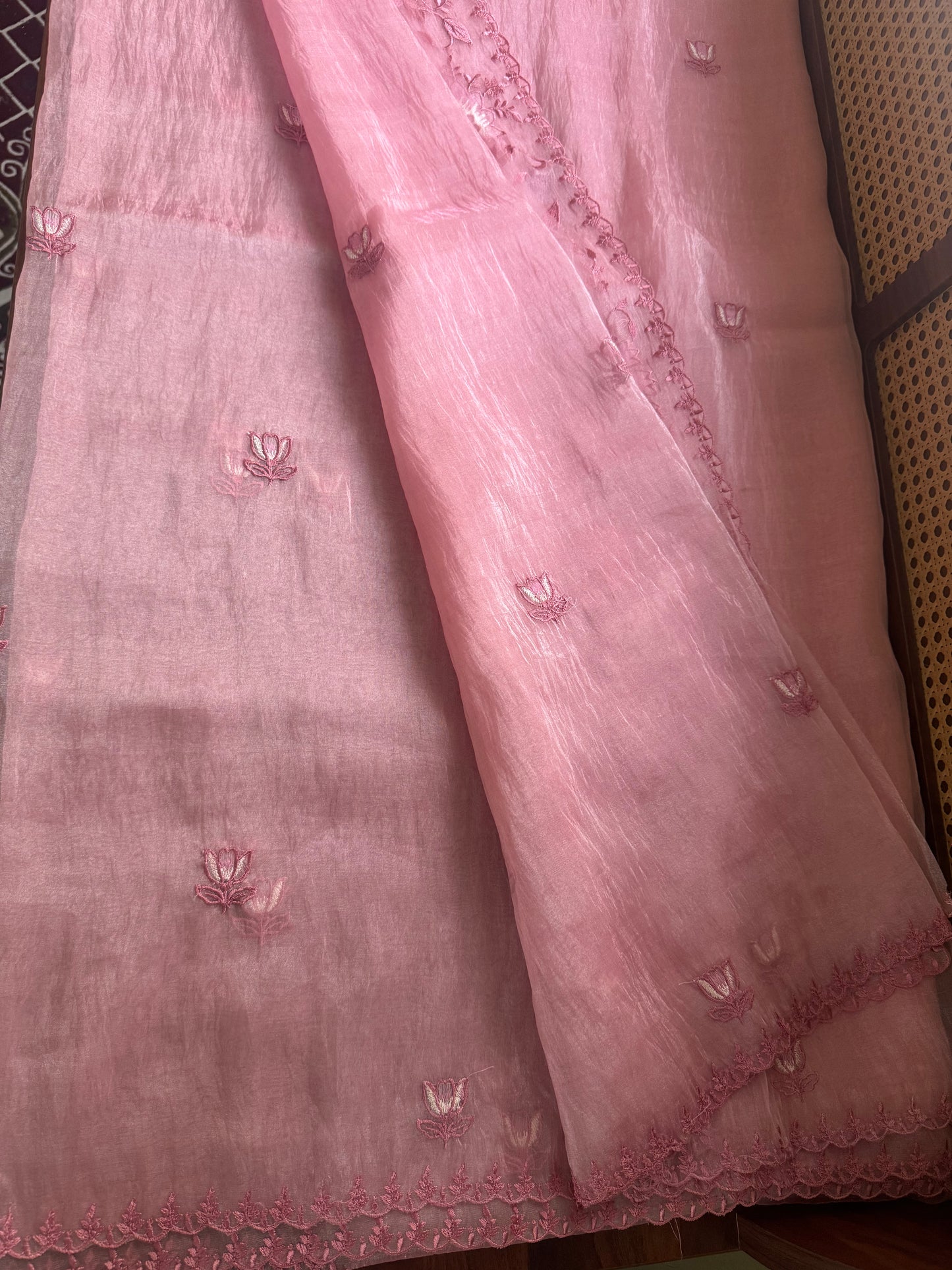 Delicate Tissue Organza Saree - Pink