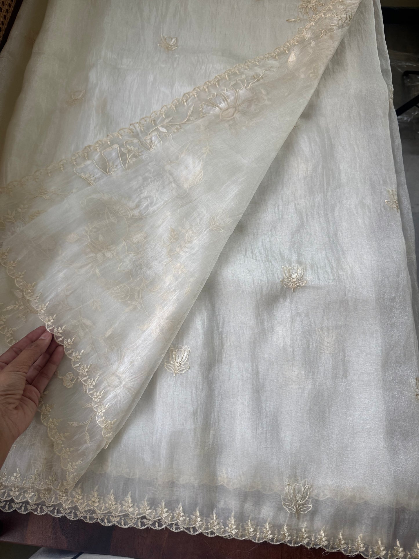 Delicate Tissue Organza Saree - Cream white