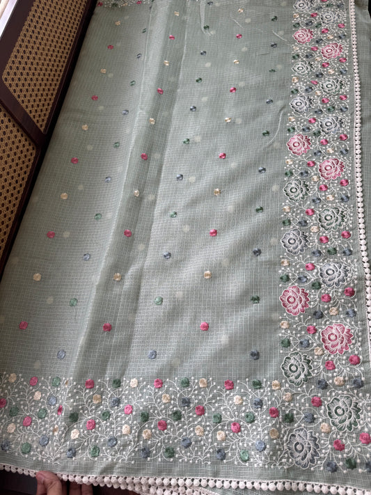 Soft Tissue Kota Saree - Pastel Green